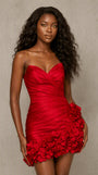 Satin 3D Flower Strapless Bodycon Homecoming Dress