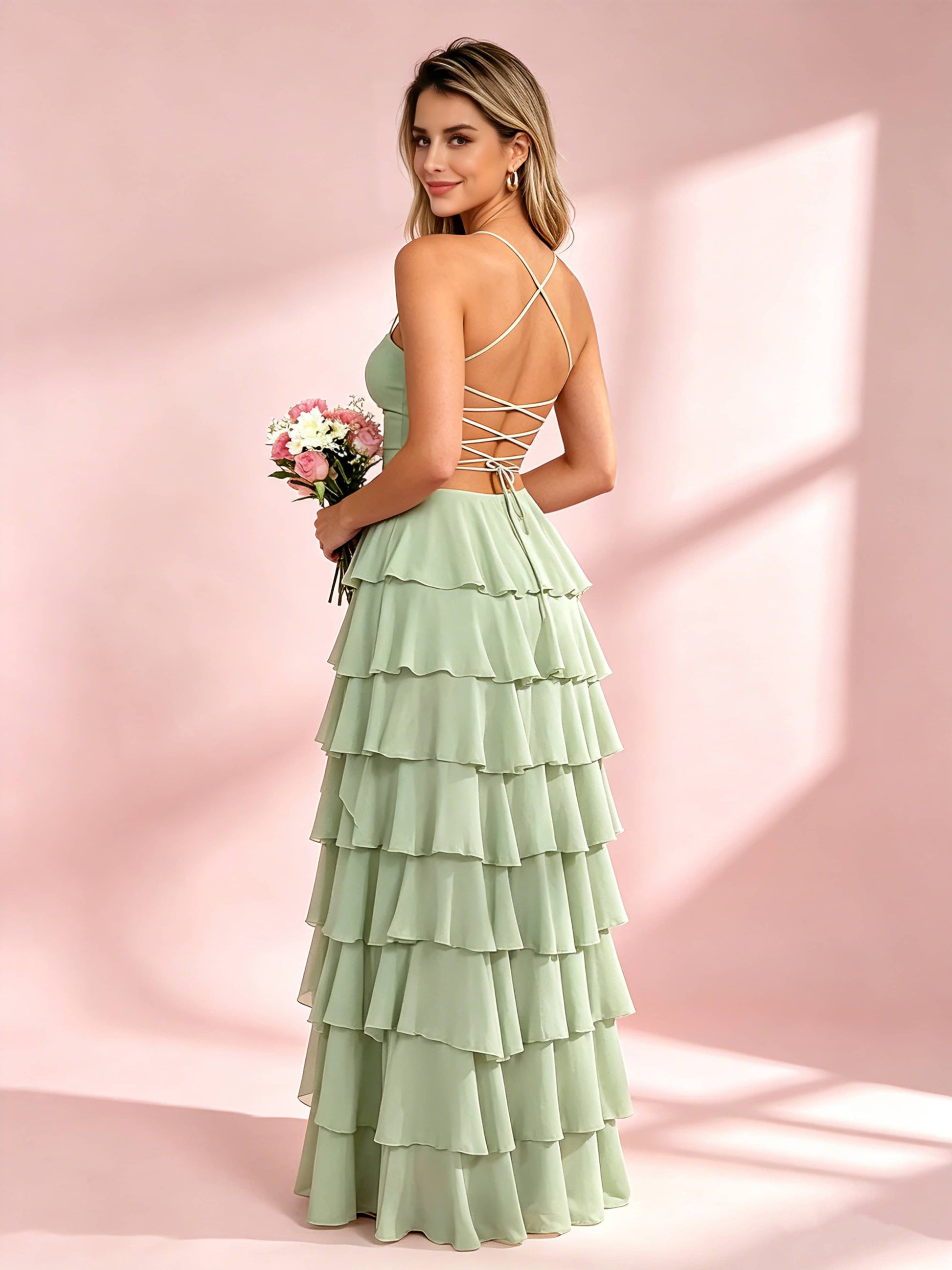 Chiffon Tiered Prom Dress for Teens Formal Evening Party Dresses