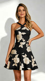 Embroidery Mesh Short Homecoming Dress for Teen Halter Formal Party Gown