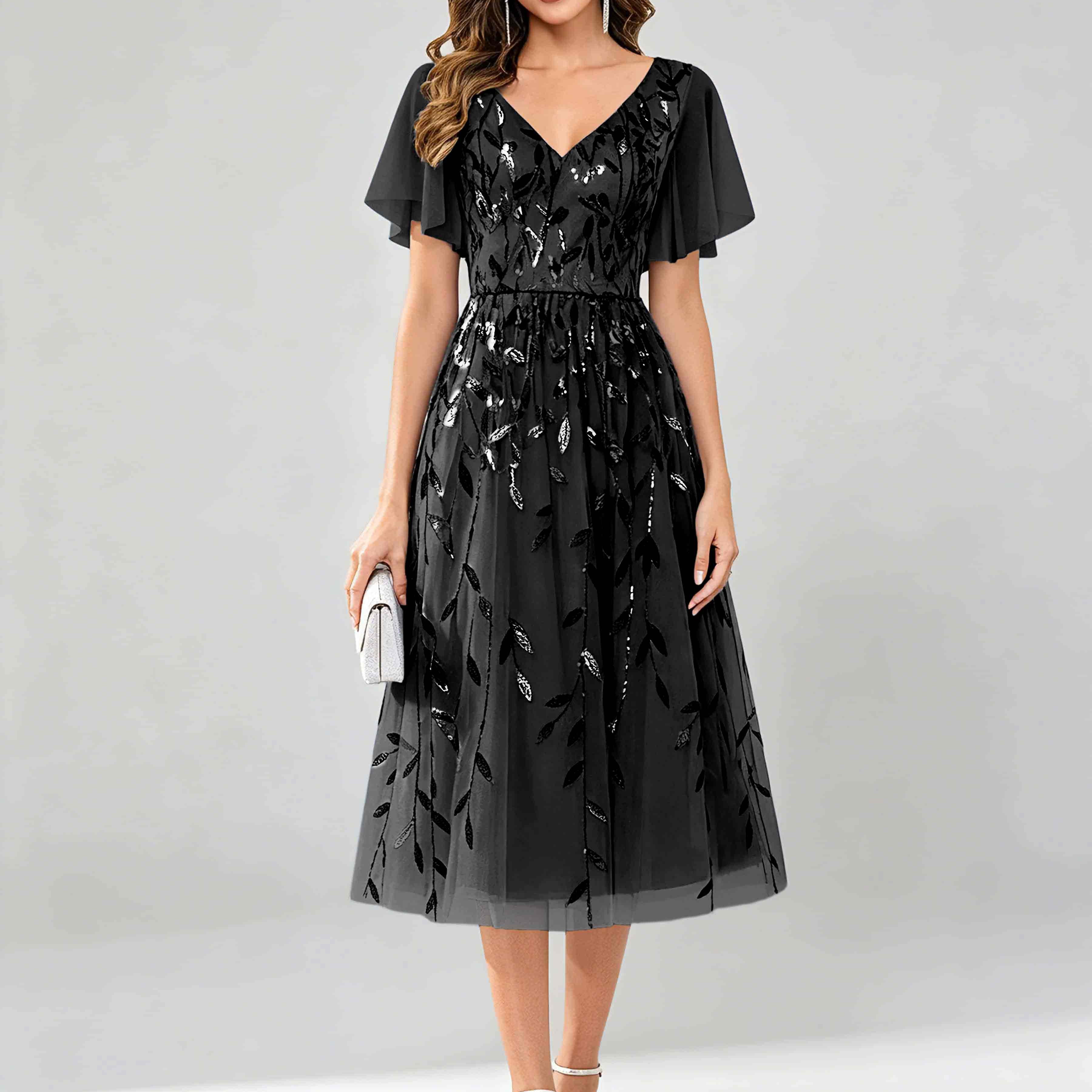 Modern A-Line Leaf Sequins Mother of the Bride & Groom Dresses