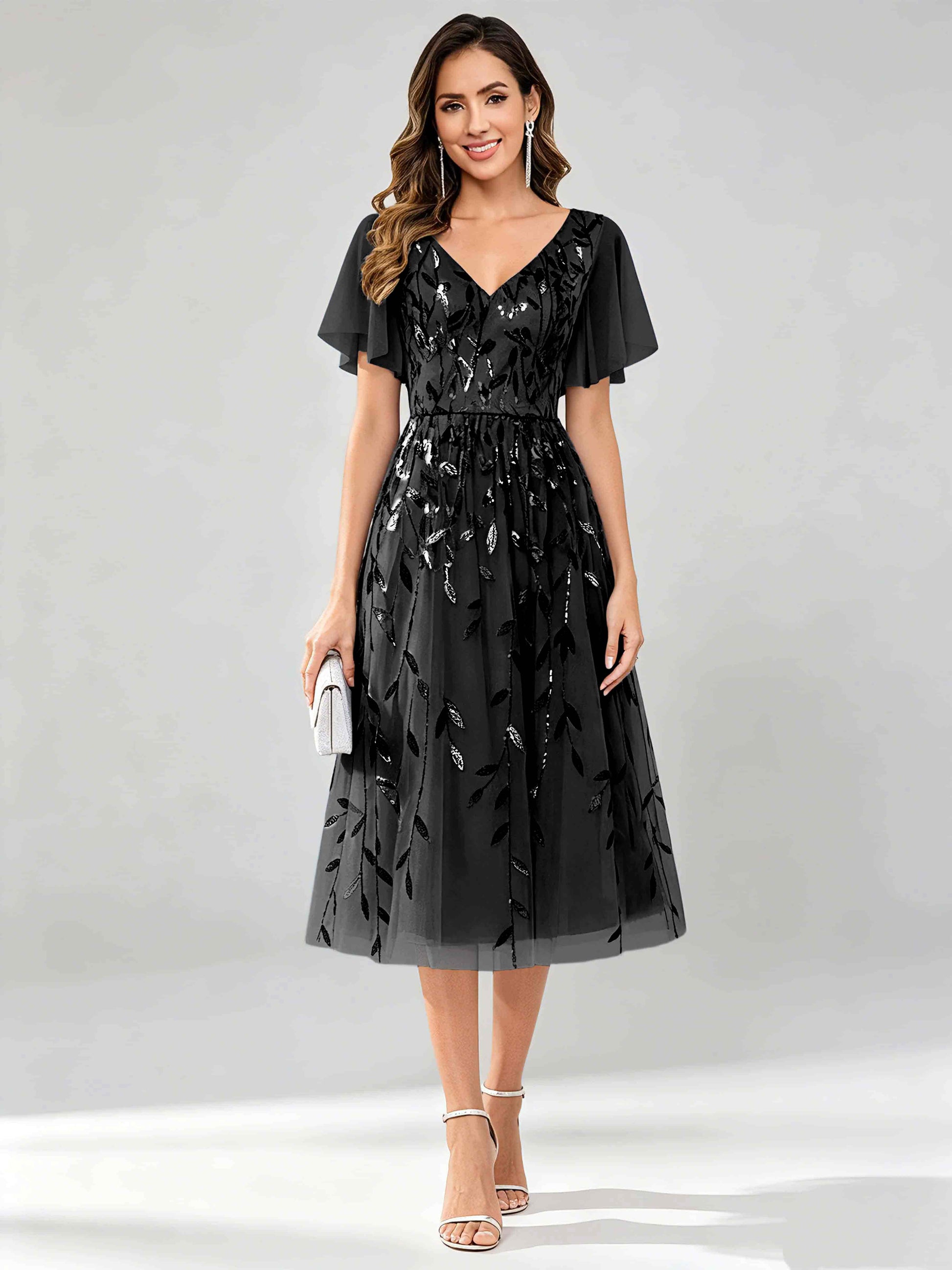 Modern A-Line Leaf Sequins Mother of the Bride & Groom Dresses