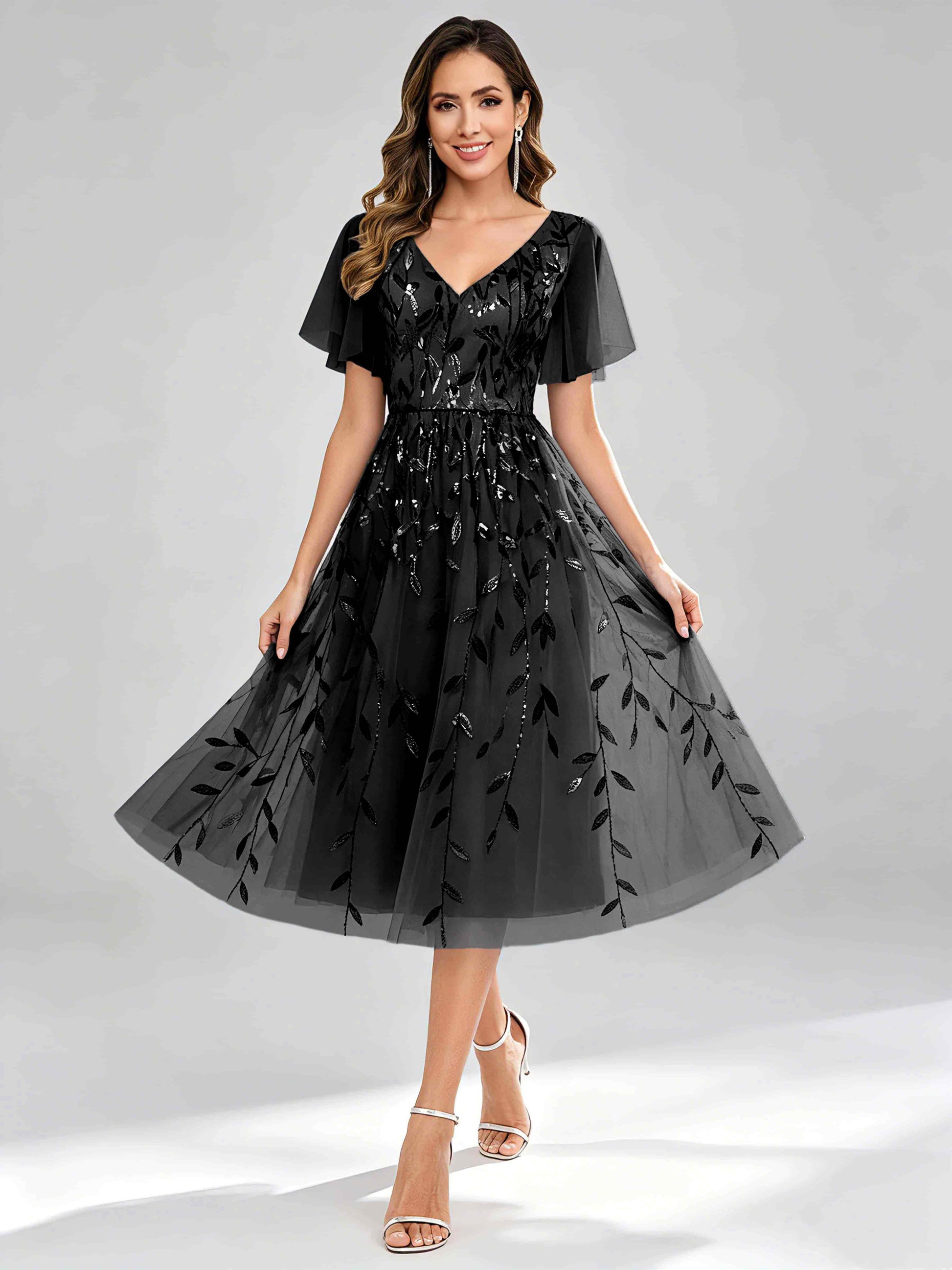 Modern A-Line Leaf Sequins Mother of the Bride & Groom Dresses