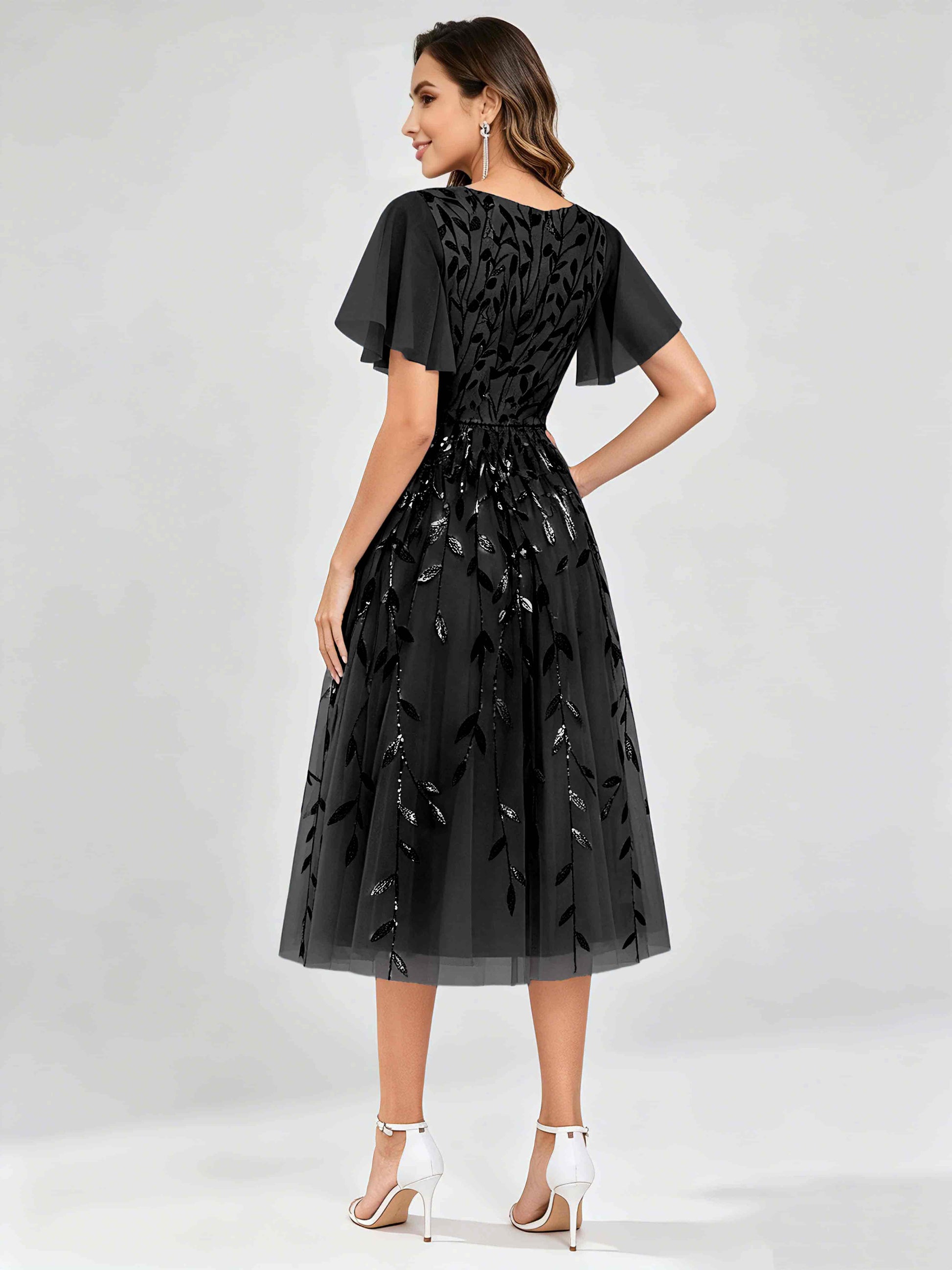 Modern A-Line Leaf Sequins Mother of the Bride & Groom Dresses