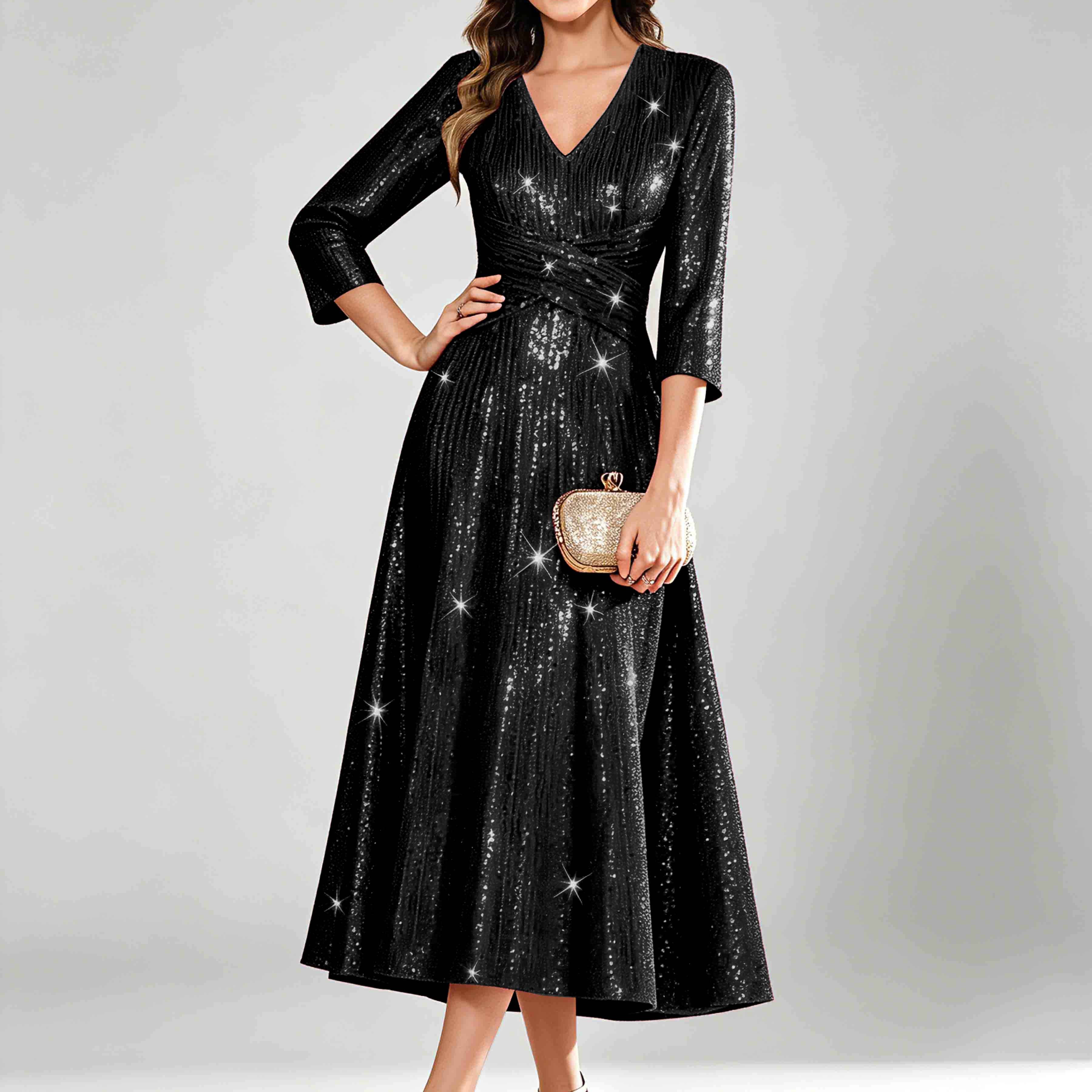 Sequin Sparkly 3/4 Sleeve Dressy Mother of The Bride Dresses