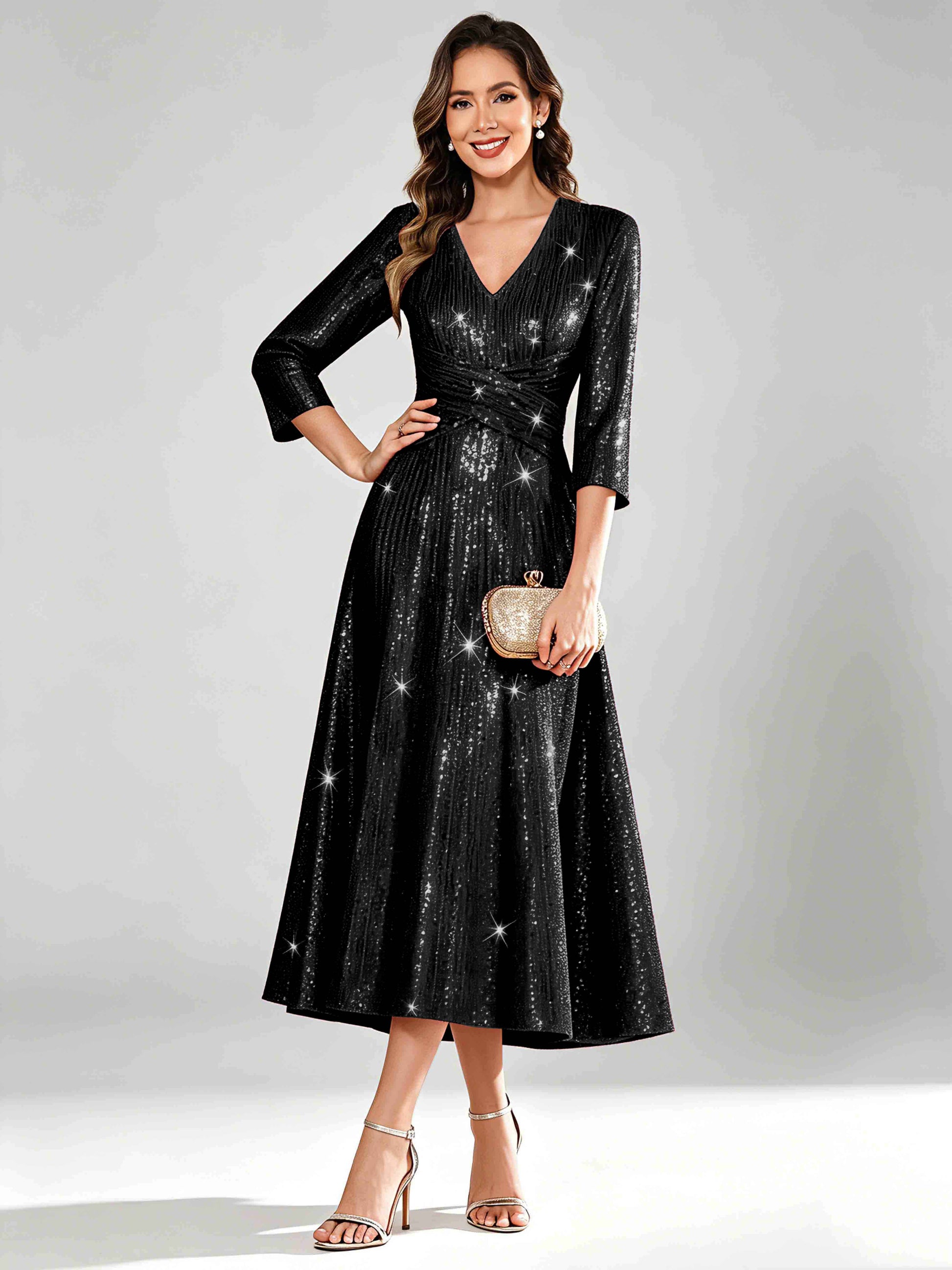 Sequin Sparkly 3/4 Sleeve Dressy Mother of The Bride Dresses