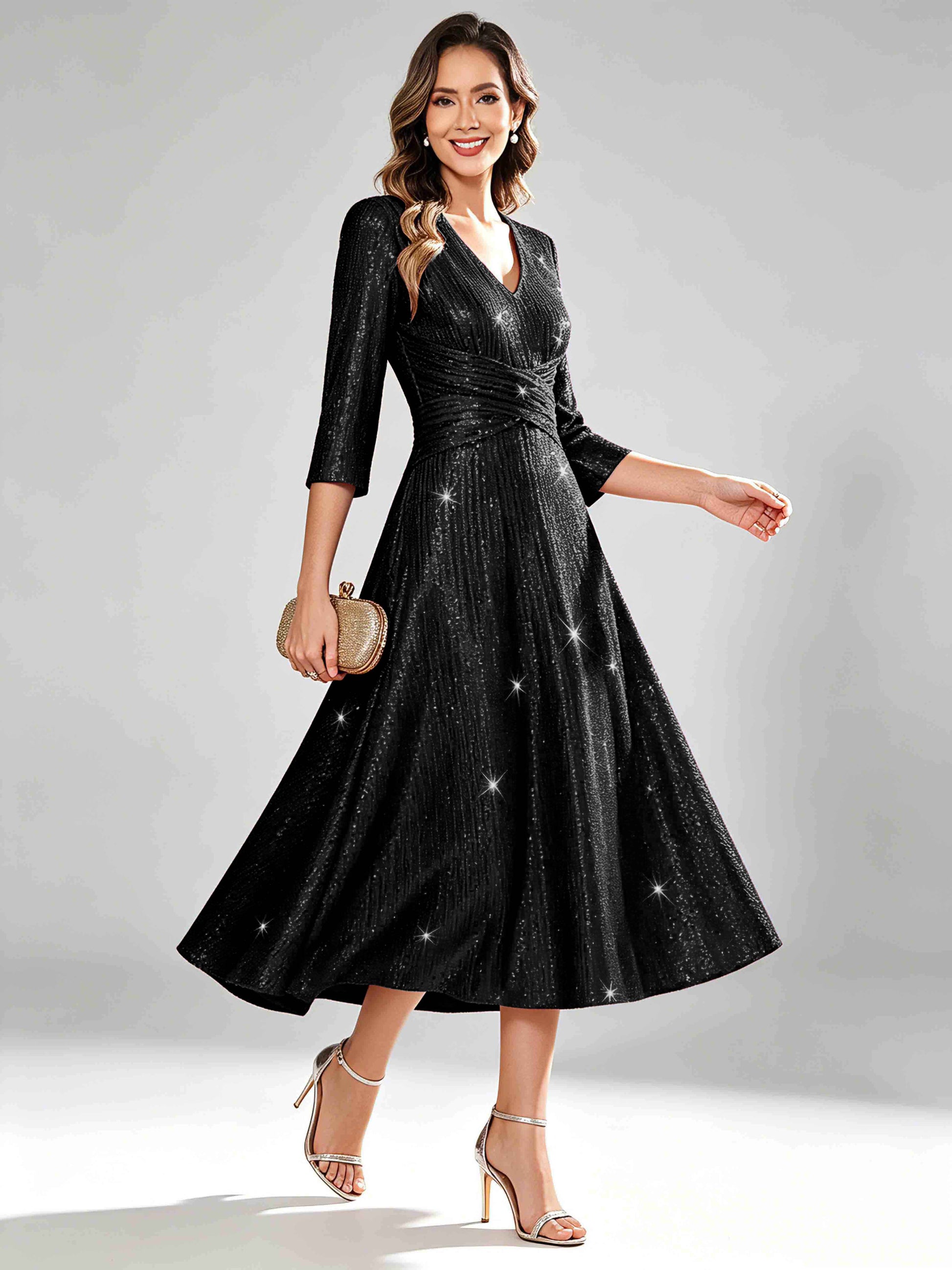Sequin Sparkly 3/4 Sleeve Dressy Mother of The Bride Dresses