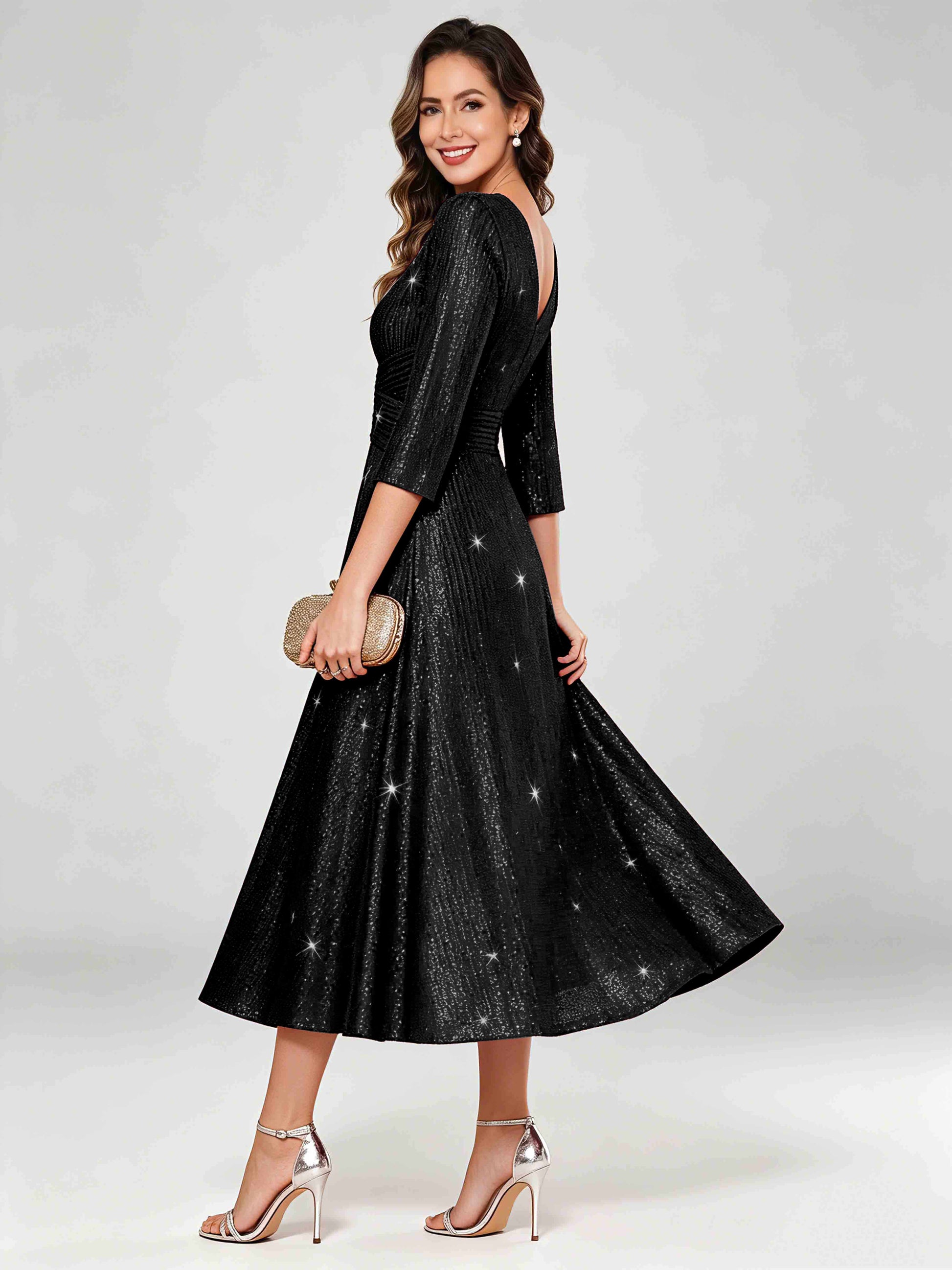 Sequin Sparkly 3/4 Sleeve Dressy Mother of The Bride Dresses