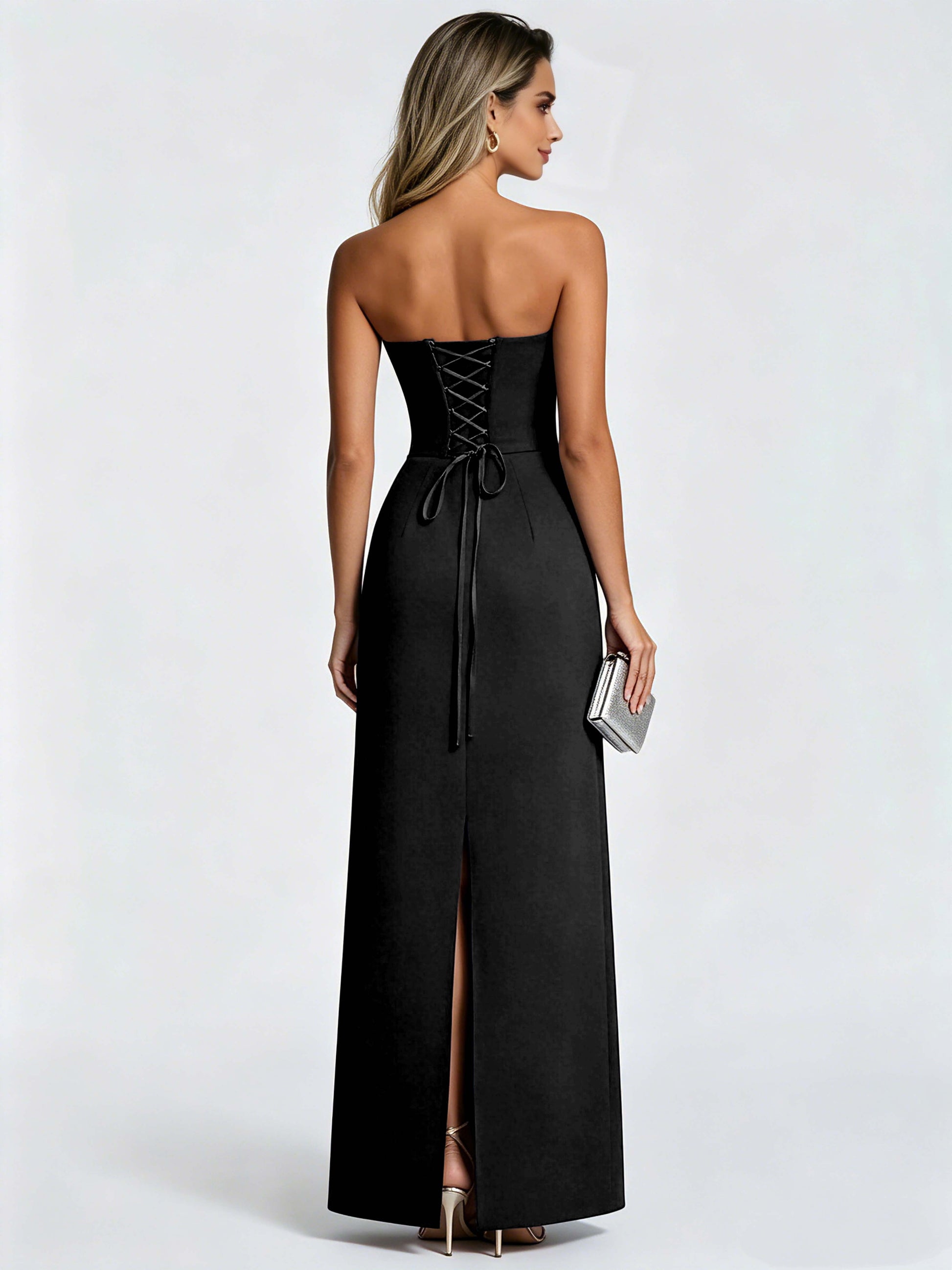 Satin Prom Dresses for Teens Strapless Formal Evening Gown