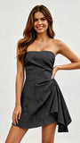 Jacquard Chiffon Flower Strapless Homecoming Dress Short Prom Gown