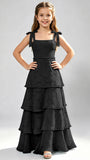 Spaghetti Straps Floral Burnout Chiffon Junior Bridesmaid Dresses