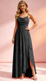 Jacquard Chiffon Cowl Neck Bridesmaid Dresses with Ruffle Slit