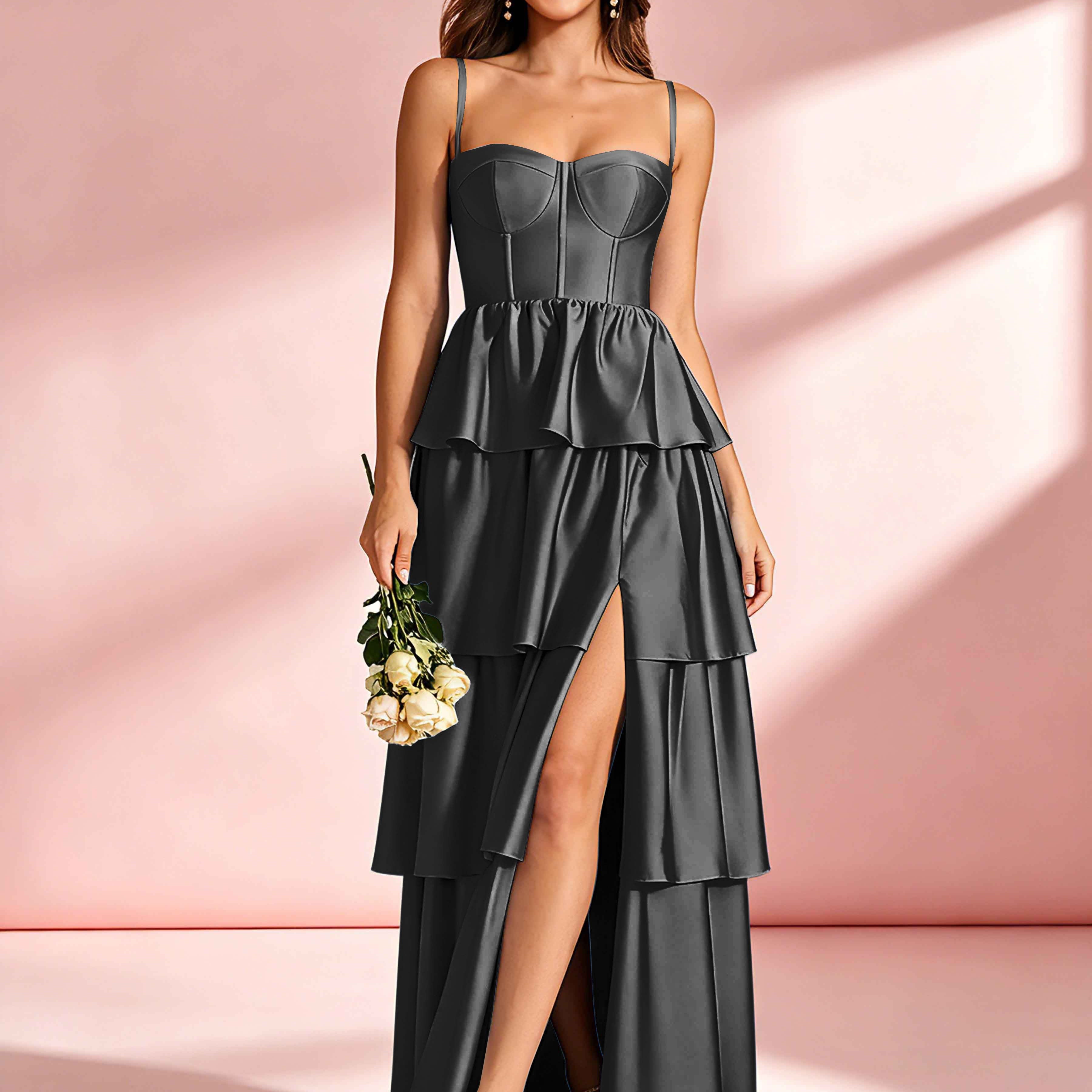 Satin Tiered Corset Bridesmaid Dresses Formal Evening Gown