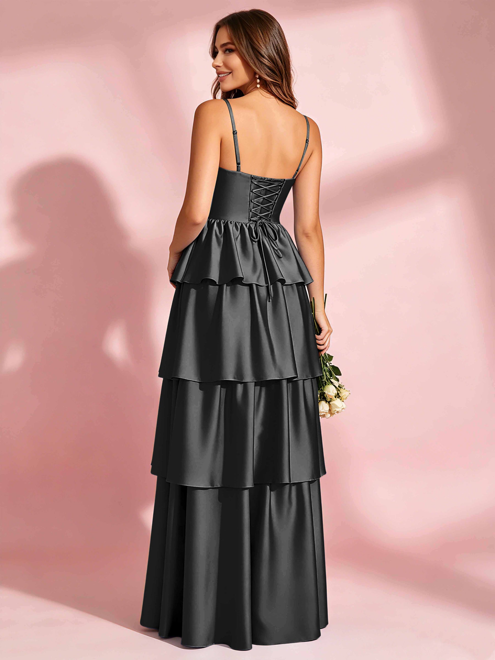 Satin Tiered Corset Bridesmaid Dresses Formal Evening Gown