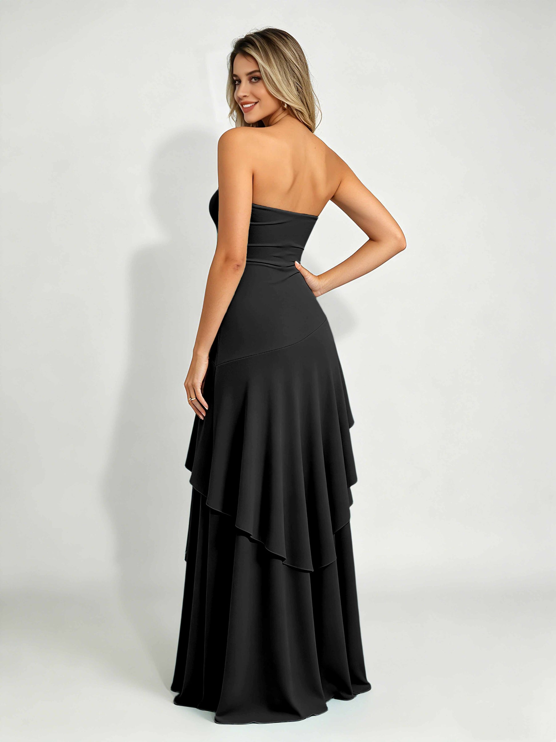 Spandex Tiered Ruffle Prom Dress High Low Homecoming Dresses