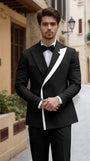 Trim Detail Timeless Peak Lapel Men's One Button 2 Pieces Wedding Suits