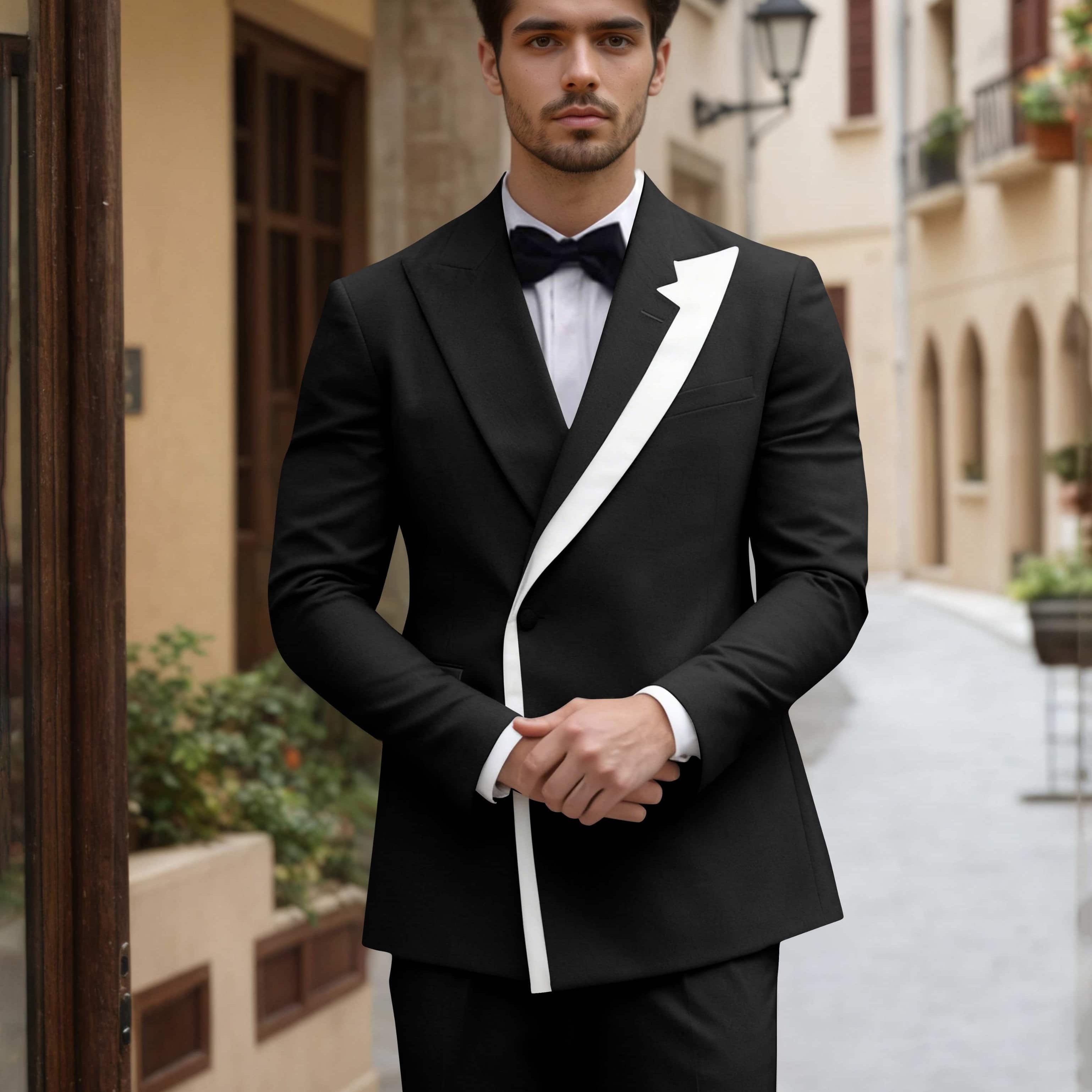 Trim Detail Timeless Peak Lapel Men's One Button 2 Pieces Wedding Suits