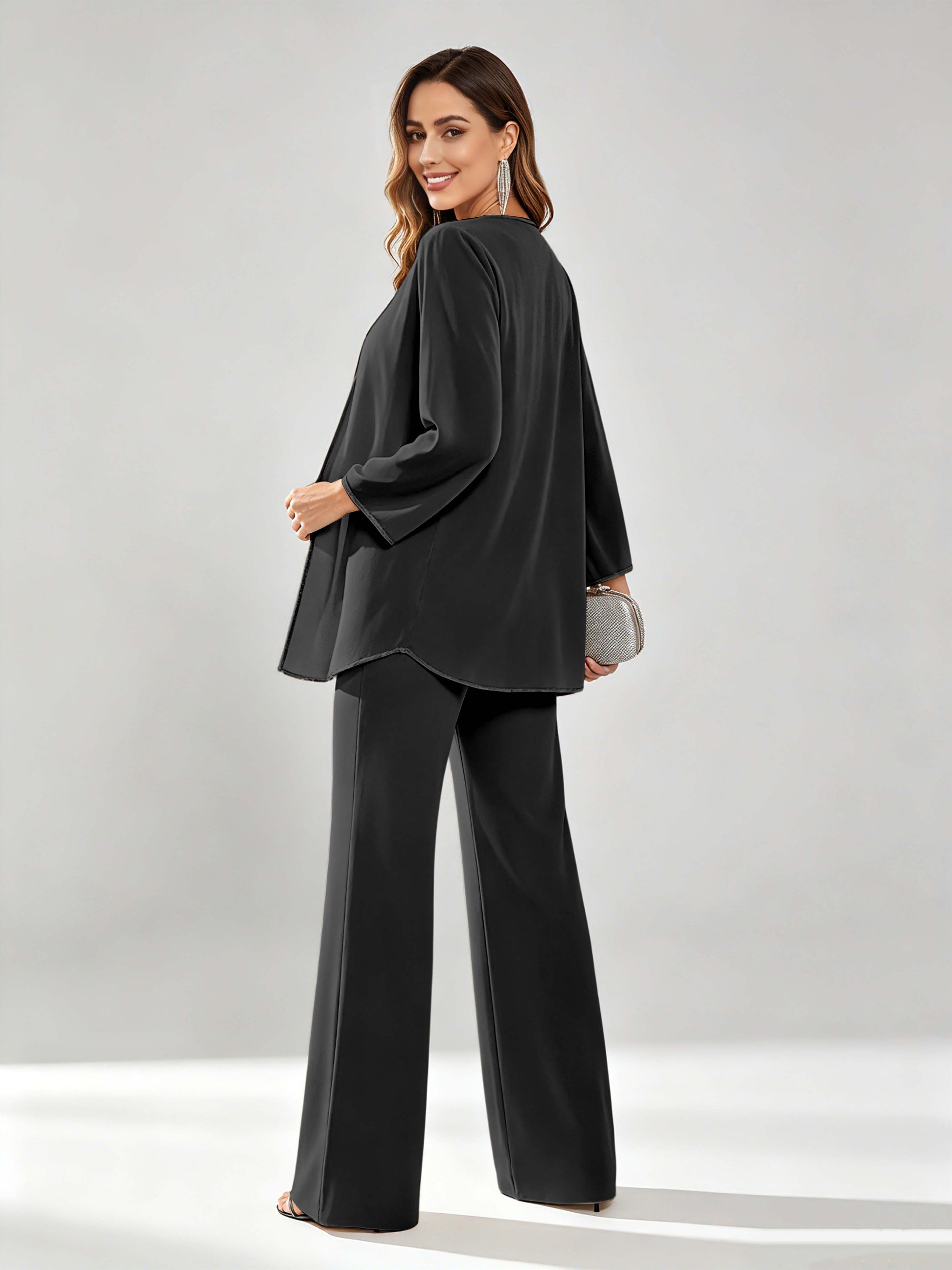 Chiffon Sequin 3 Pieces Mother of The Bride Pant Suits for Women