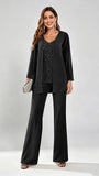 Chiffon Sequin 3 Pieces Mother of The Bride Pant Suits for Women