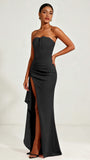 Strapless Ruched Bust Prom Dresses with Ruffle Slit