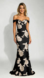 Embroidery Mesh Prom Dress for Teen Off Shoulder Formal Party Gown