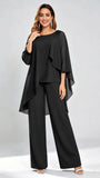 Asymmetric Chiffon 2 Pieces Mother of The Bride Pant Suits