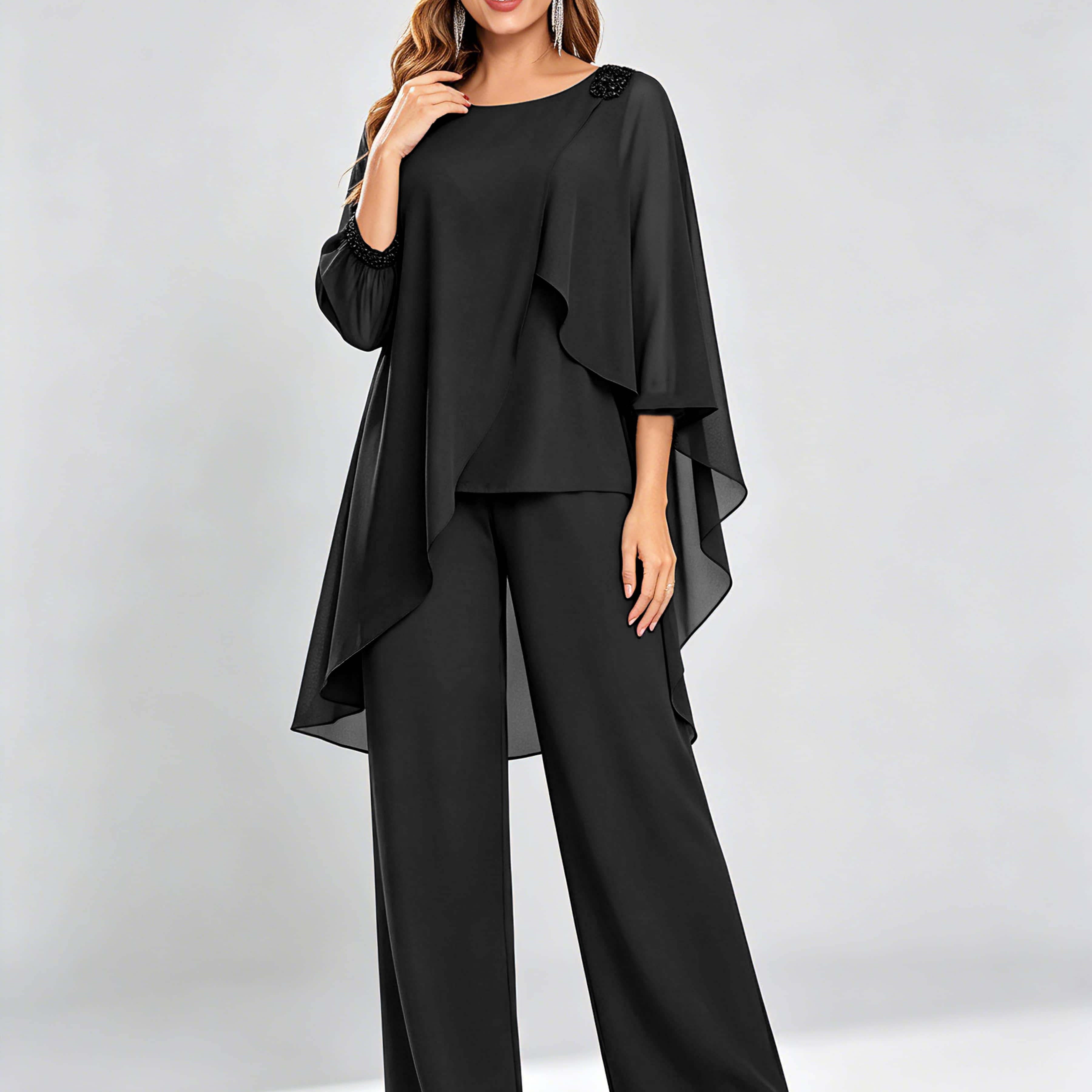 Asymmetric Chiffon 2 Pieces Mother of The Bride Pant Suits