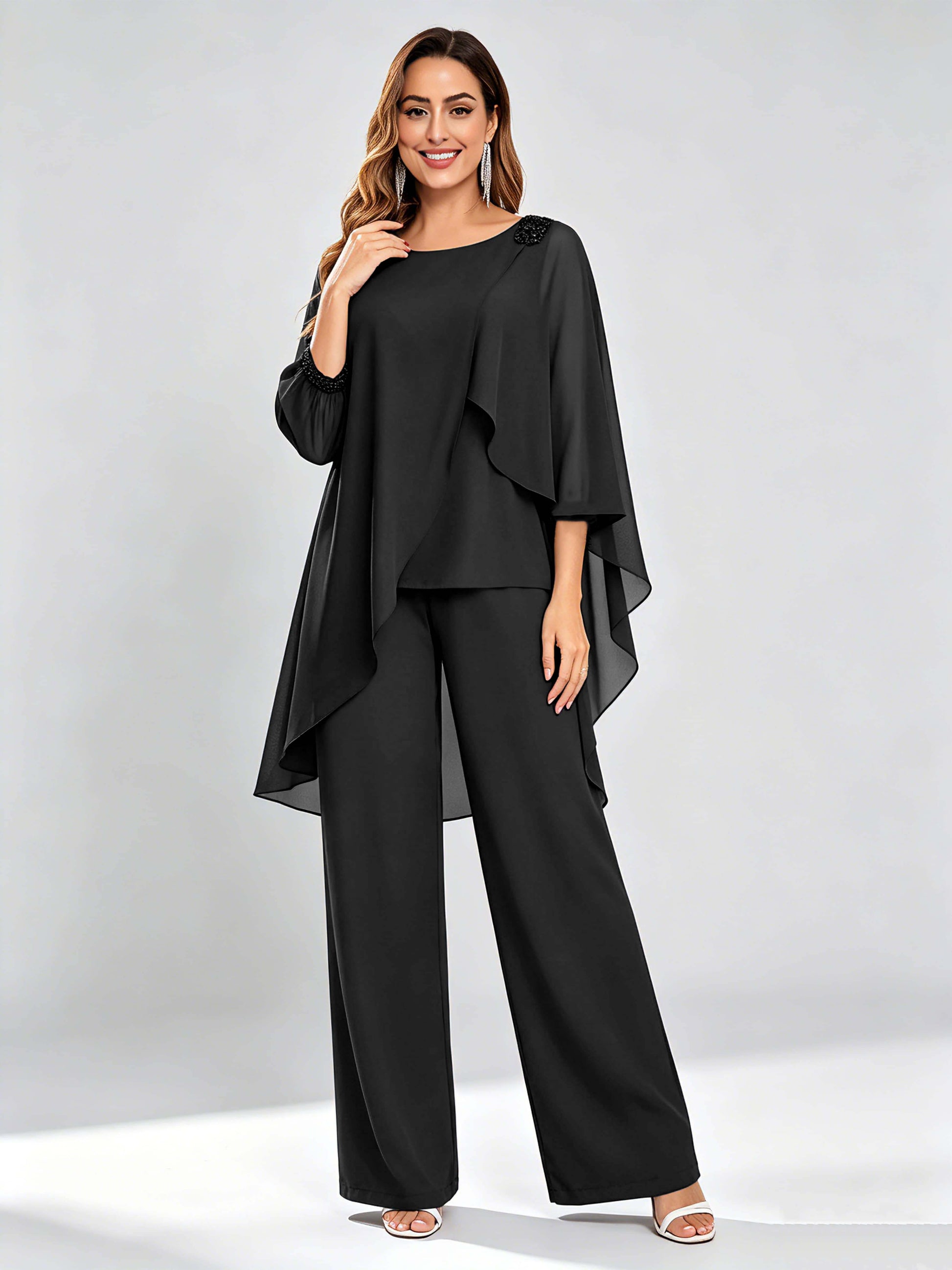 Asymmetric Chiffon 2 Pieces Mother of The Bride Pant Suits