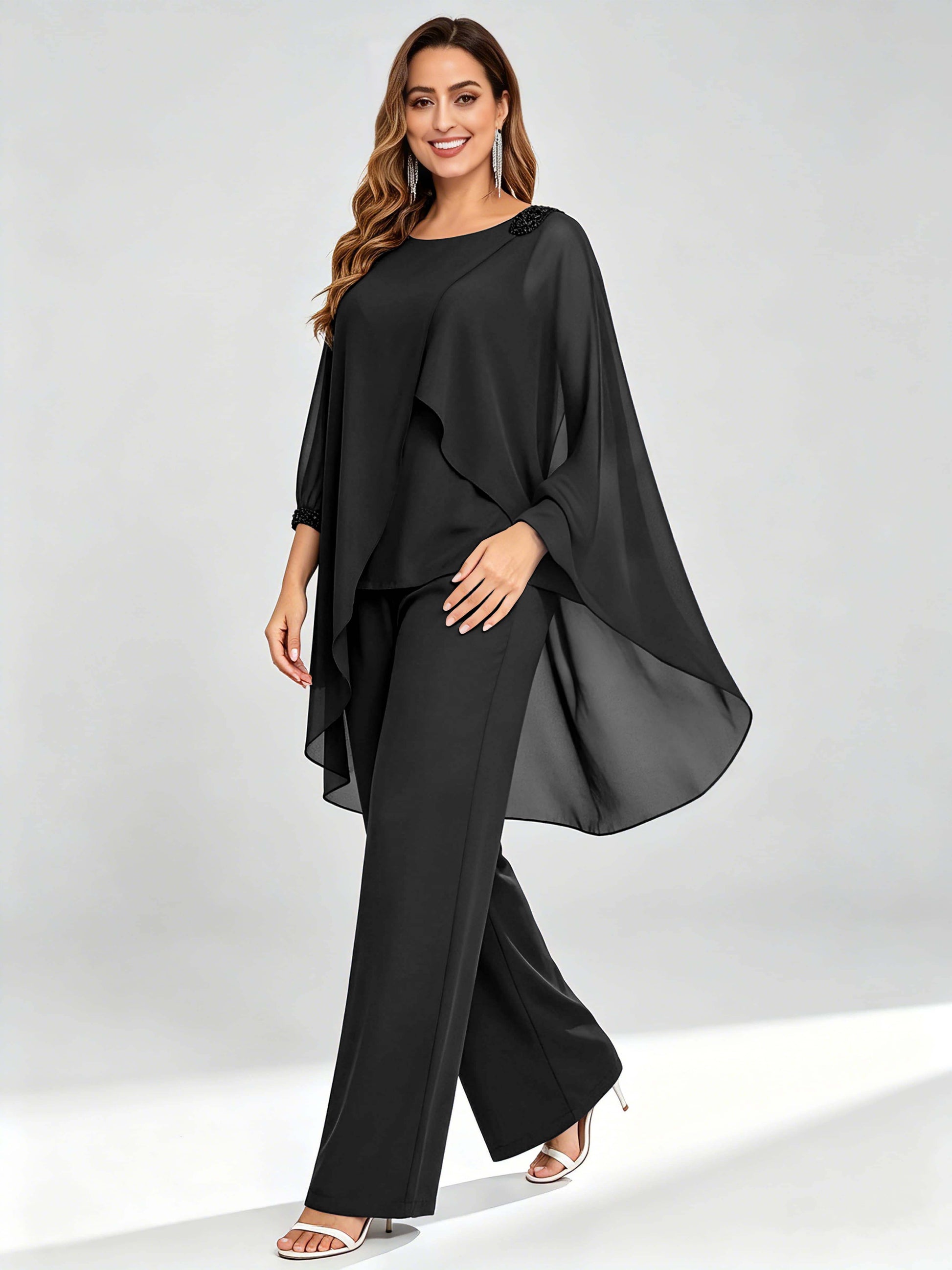 Asymmetric Chiffon 2 Pieces Mother of The Bride Pant Suits