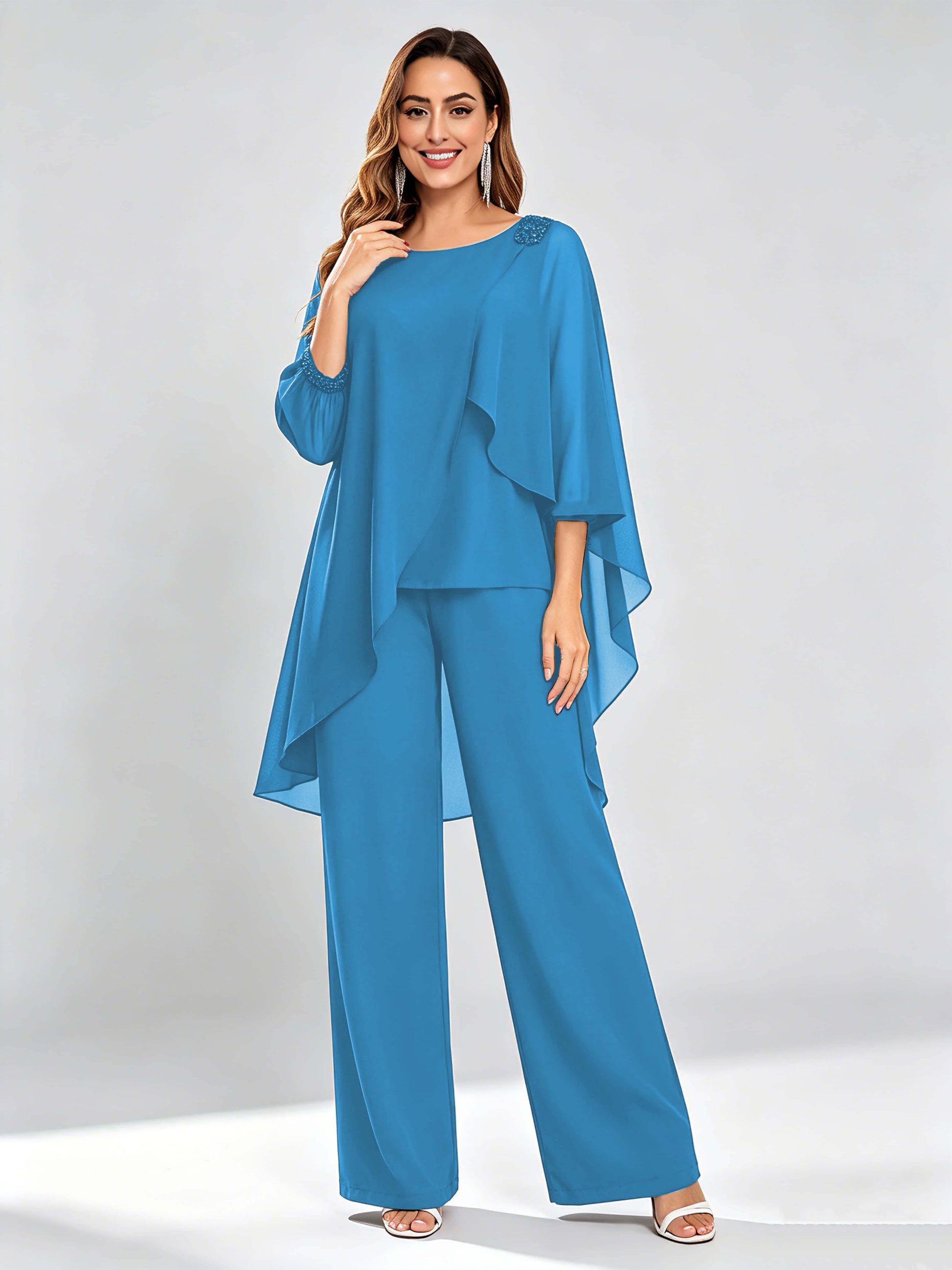 Asymmetric Chiffon 2 Pieces Mother of The Bride Pant Suits