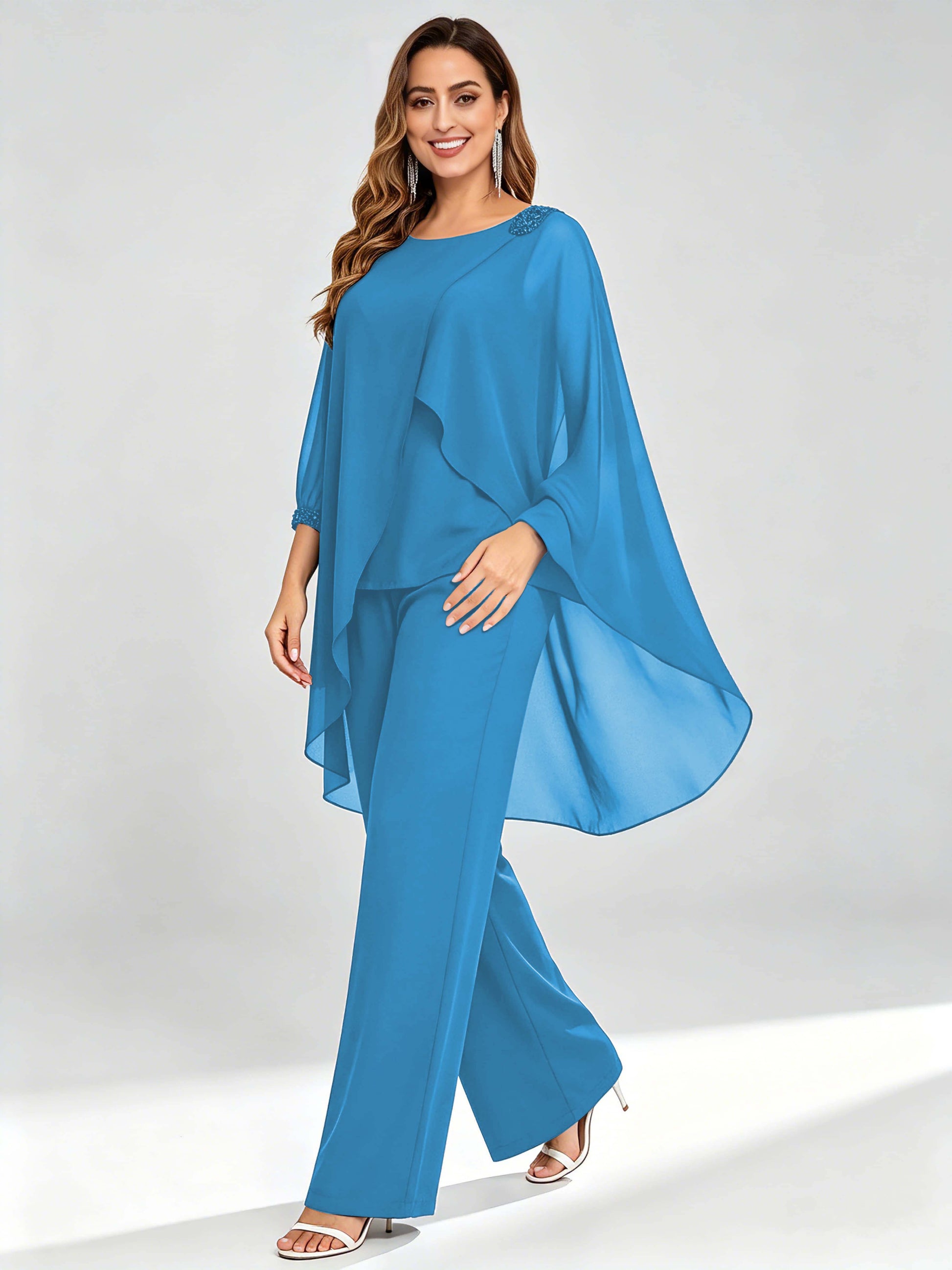 Asymmetric Chiffon 2 Pieces Mother of The Bride Pant Suits