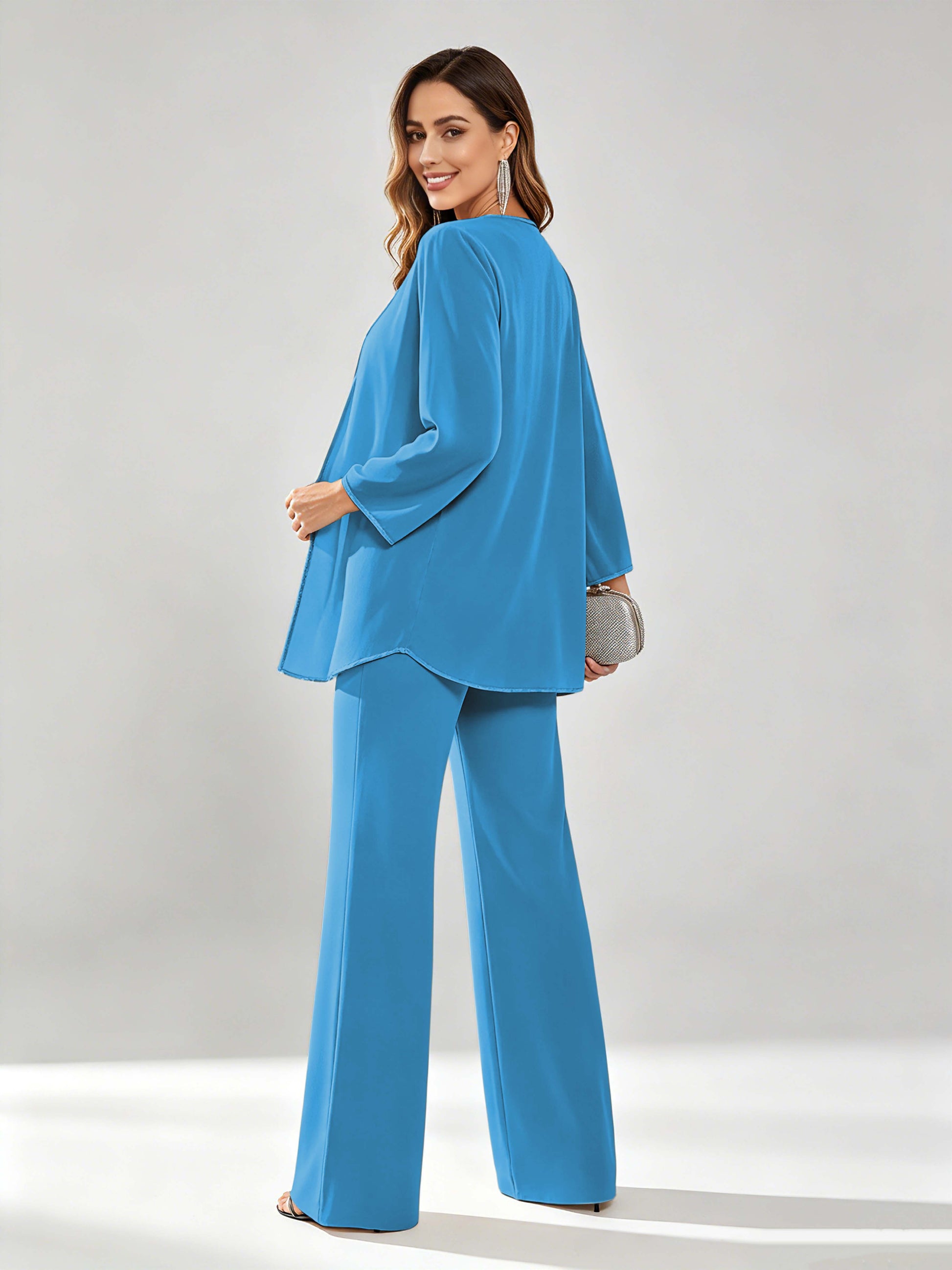 Chiffon Sequin 3 Pieces Mother of The Bride Pant Suits for Women
