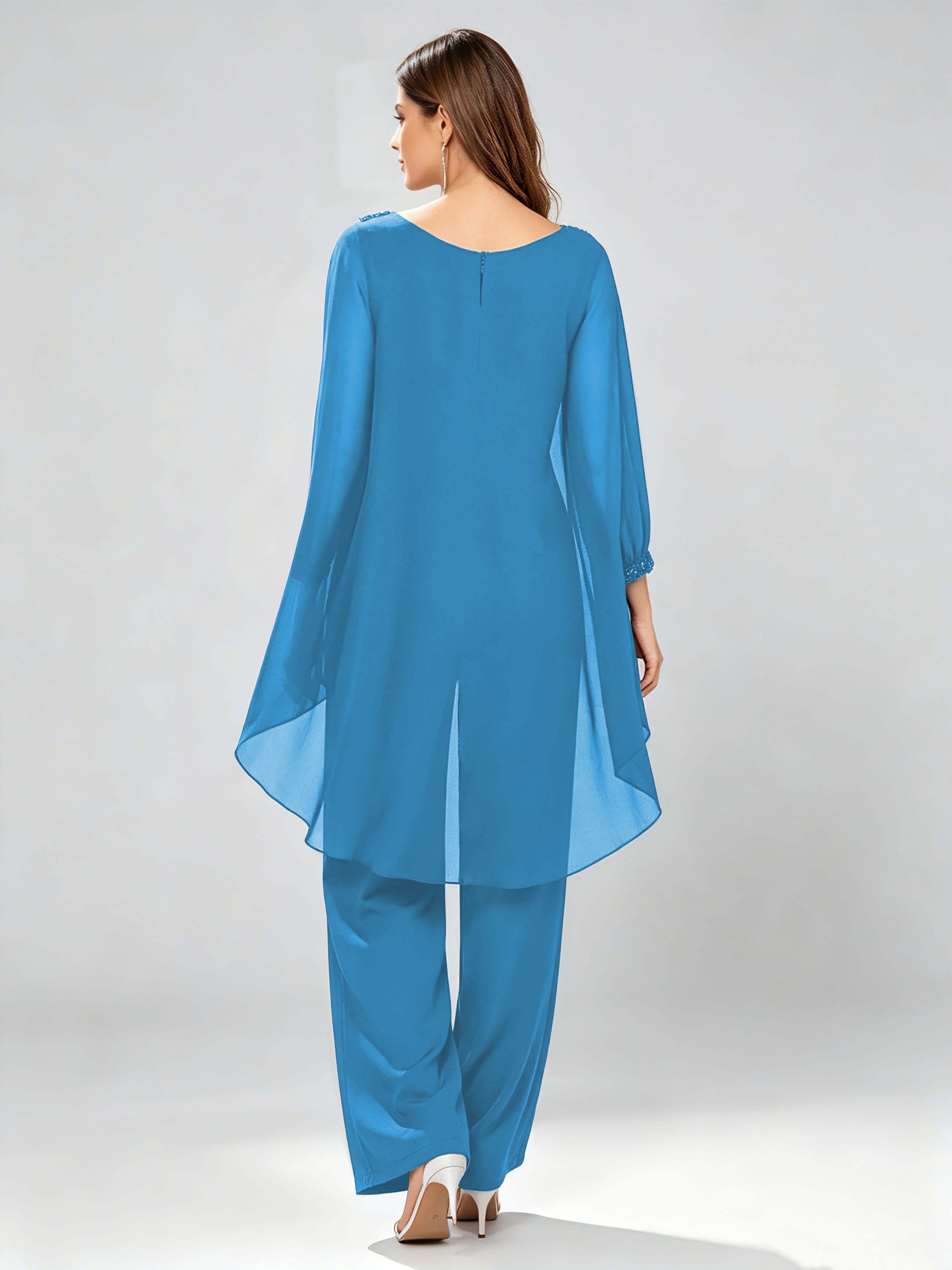 Asymmetric Chiffon 2 Pieces Mother of The Bride Pant Suits
