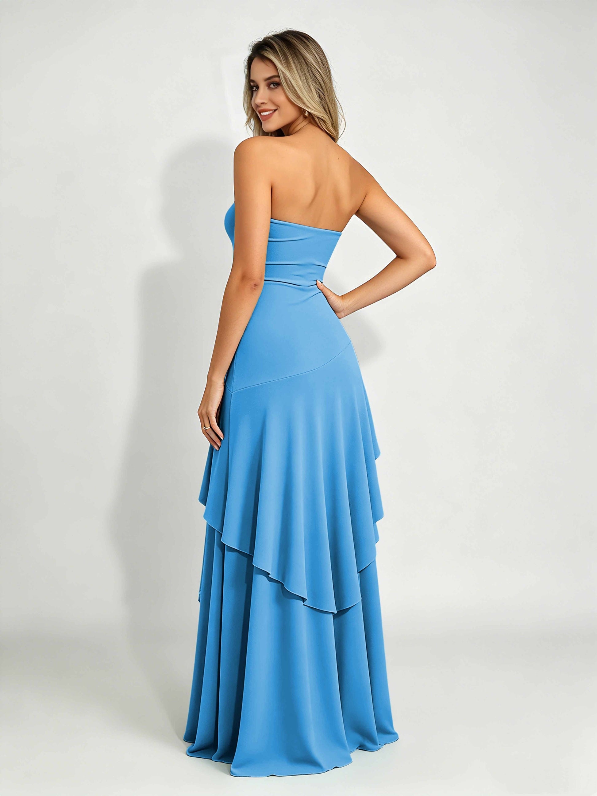 Spandex Tiered Ruffle Prom Dress High Low Homecoming Dresses