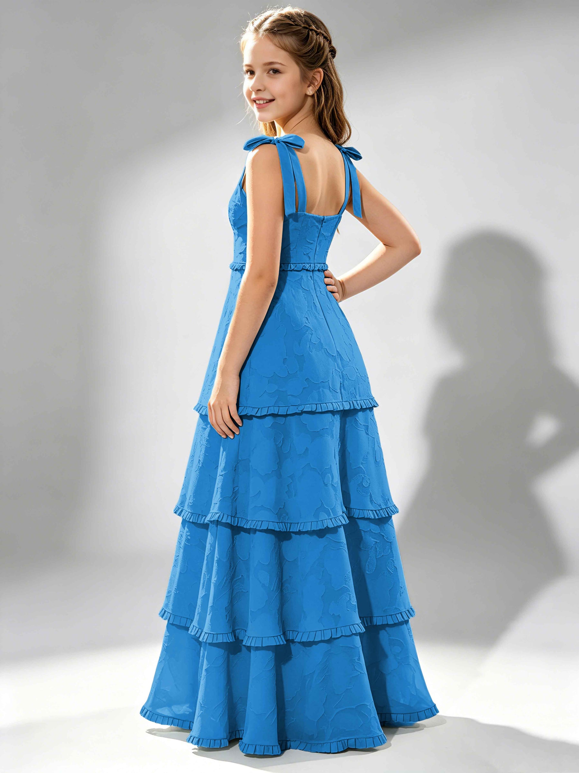 Spaghetti Straps Floral Burnout Chiffon Junior Bridesmaid Dresses