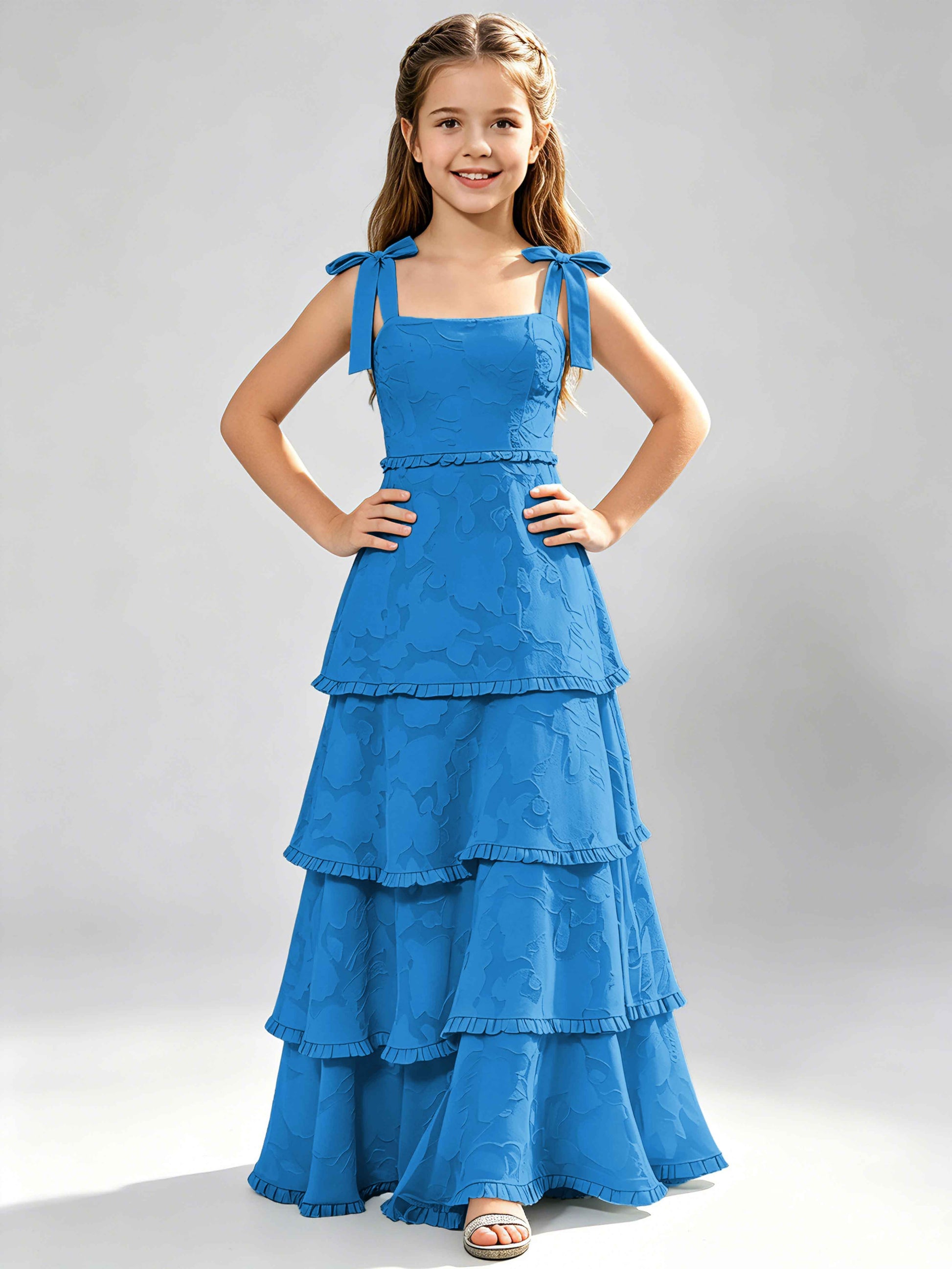 Spaghetti Straps Floral Burnout Chiffon Junior Bridesmaid Dresses