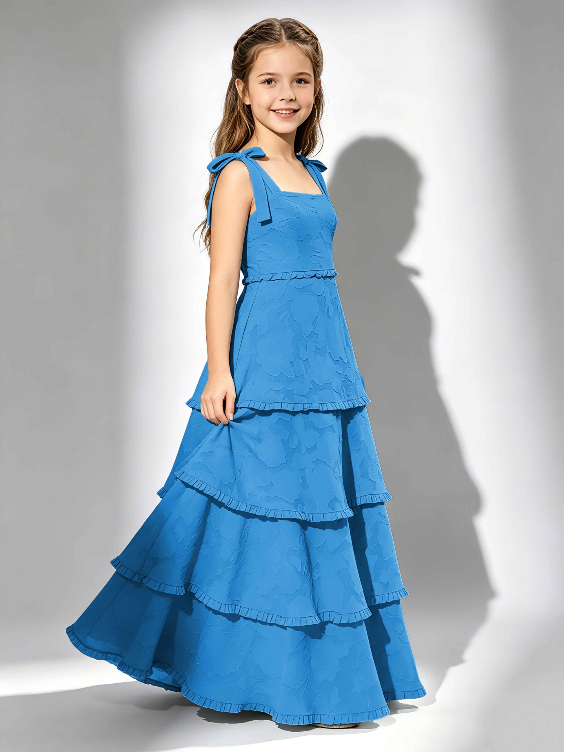 Spaghetti Straps Floral Burnout Chiffon Junior Bridesmaid Dresses