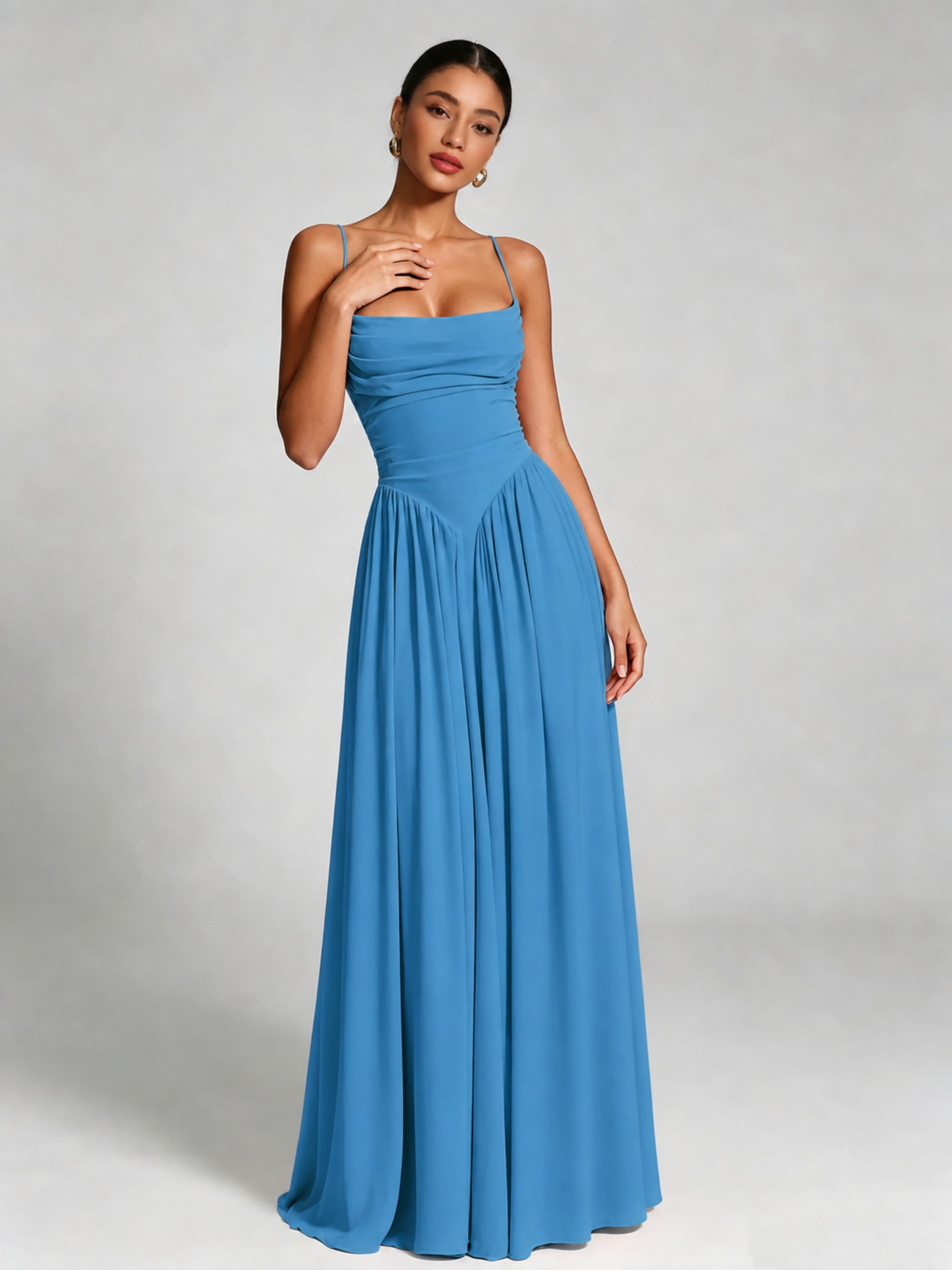 Spaghetti Straps Bridesmaid Dresses Chiffon Backless Wedding Guest Gown