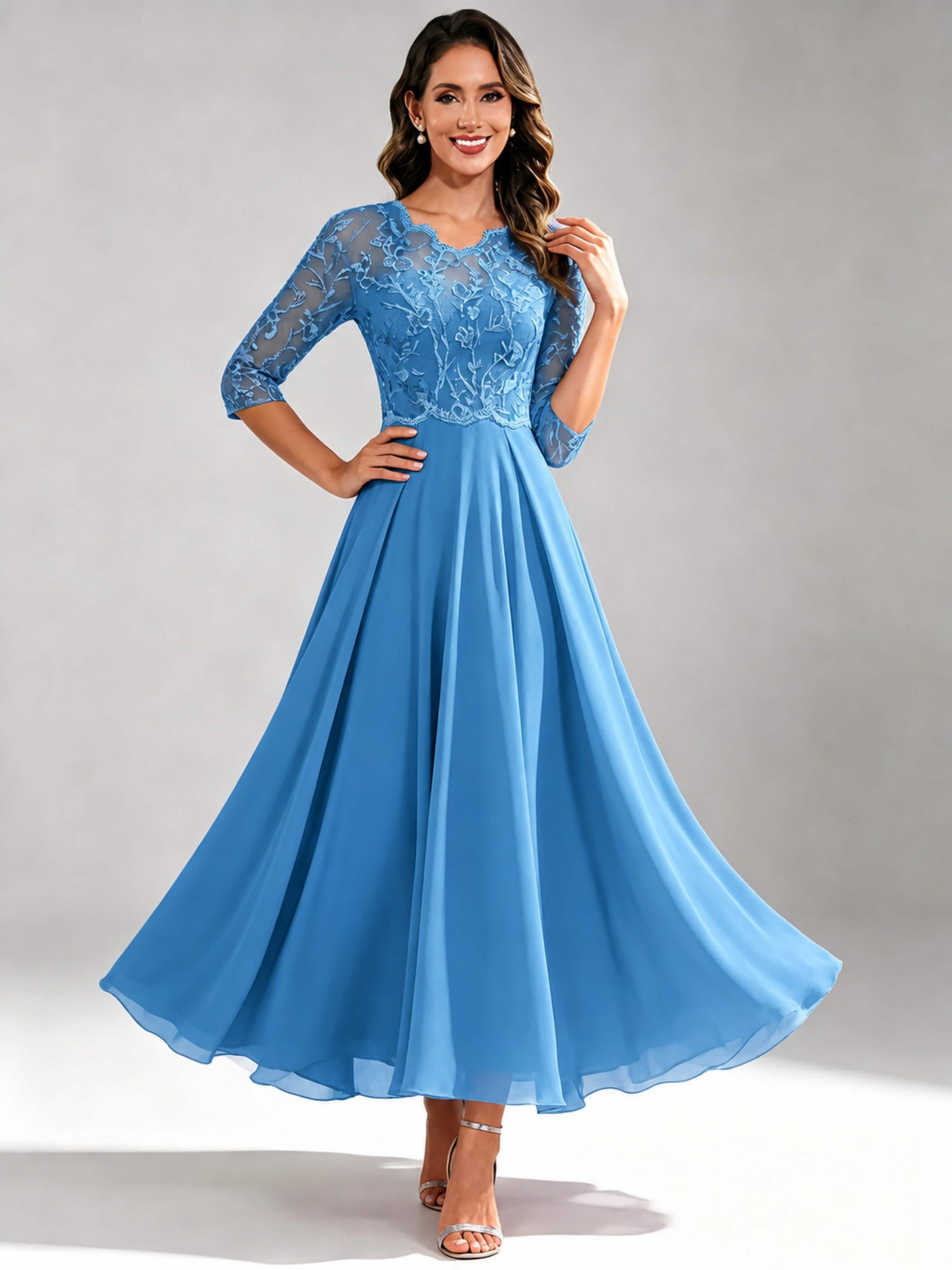 Lace Appliques Chiffon Dressy Mother of The Bride Dresses