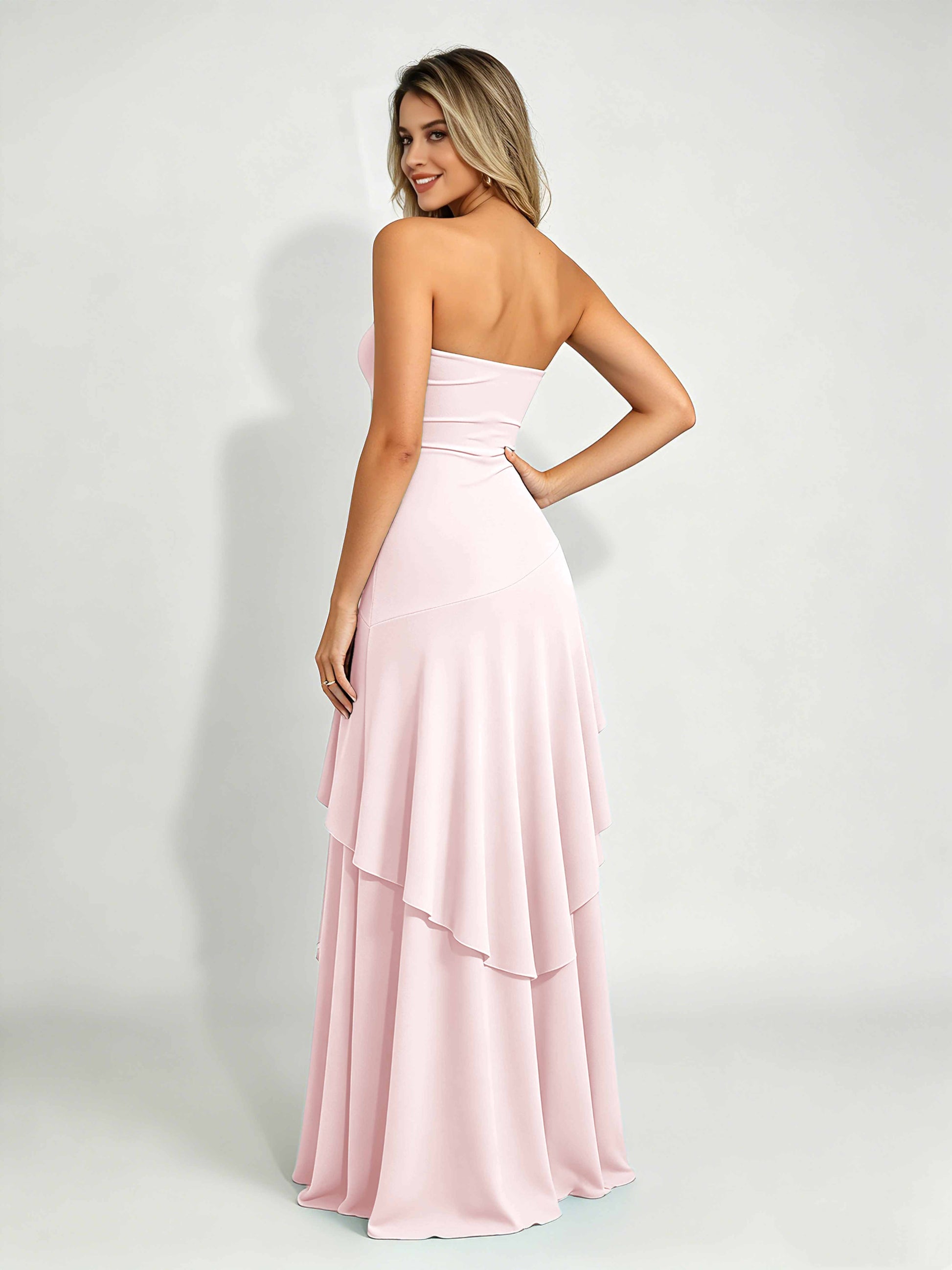 Spandex Tiered Ruffle Prom Dress High Low Homecoming Dresses