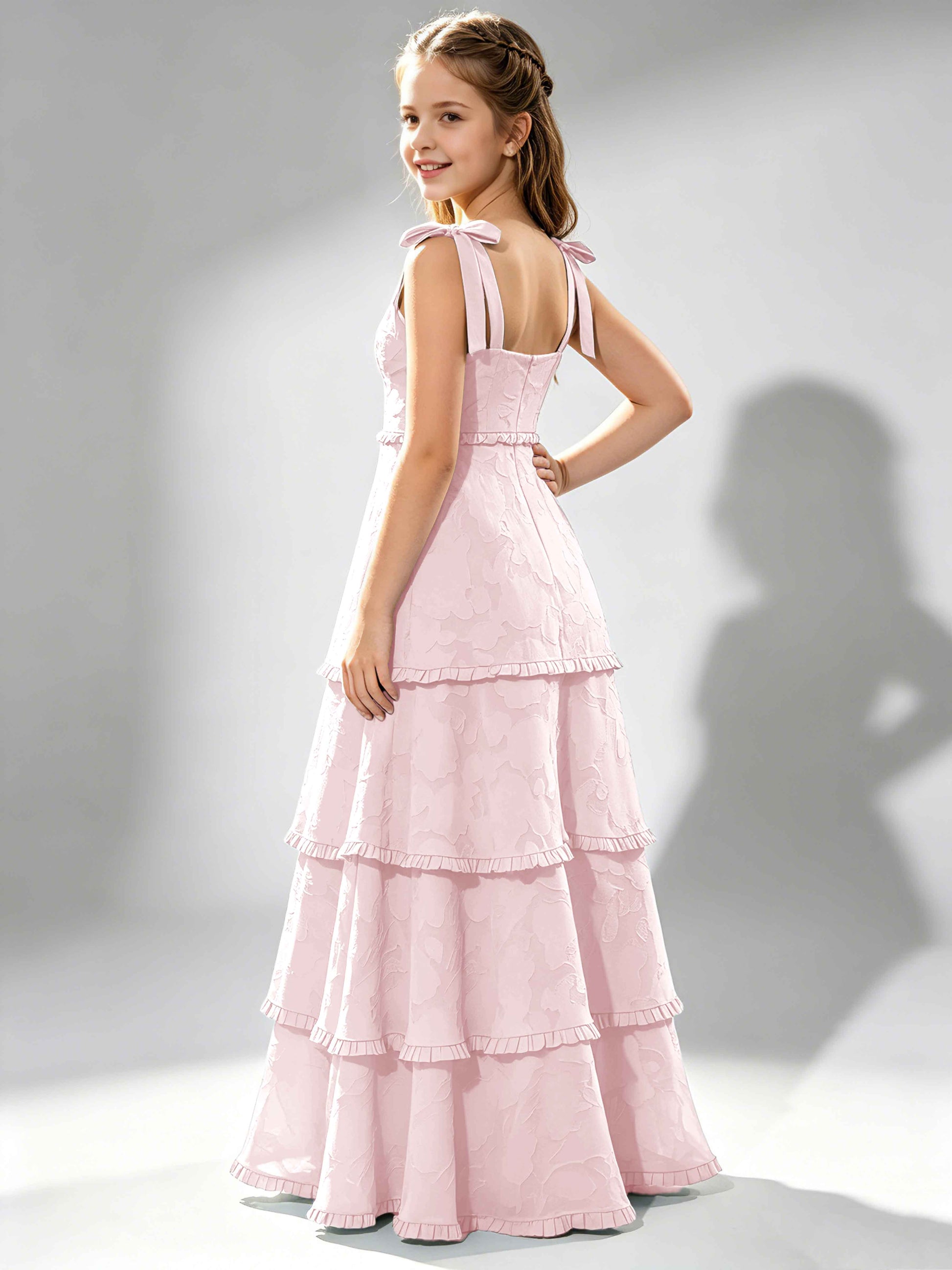 Spaghetti Straps Floral Burnout Chiffon Junior Bridesmaid Dresses