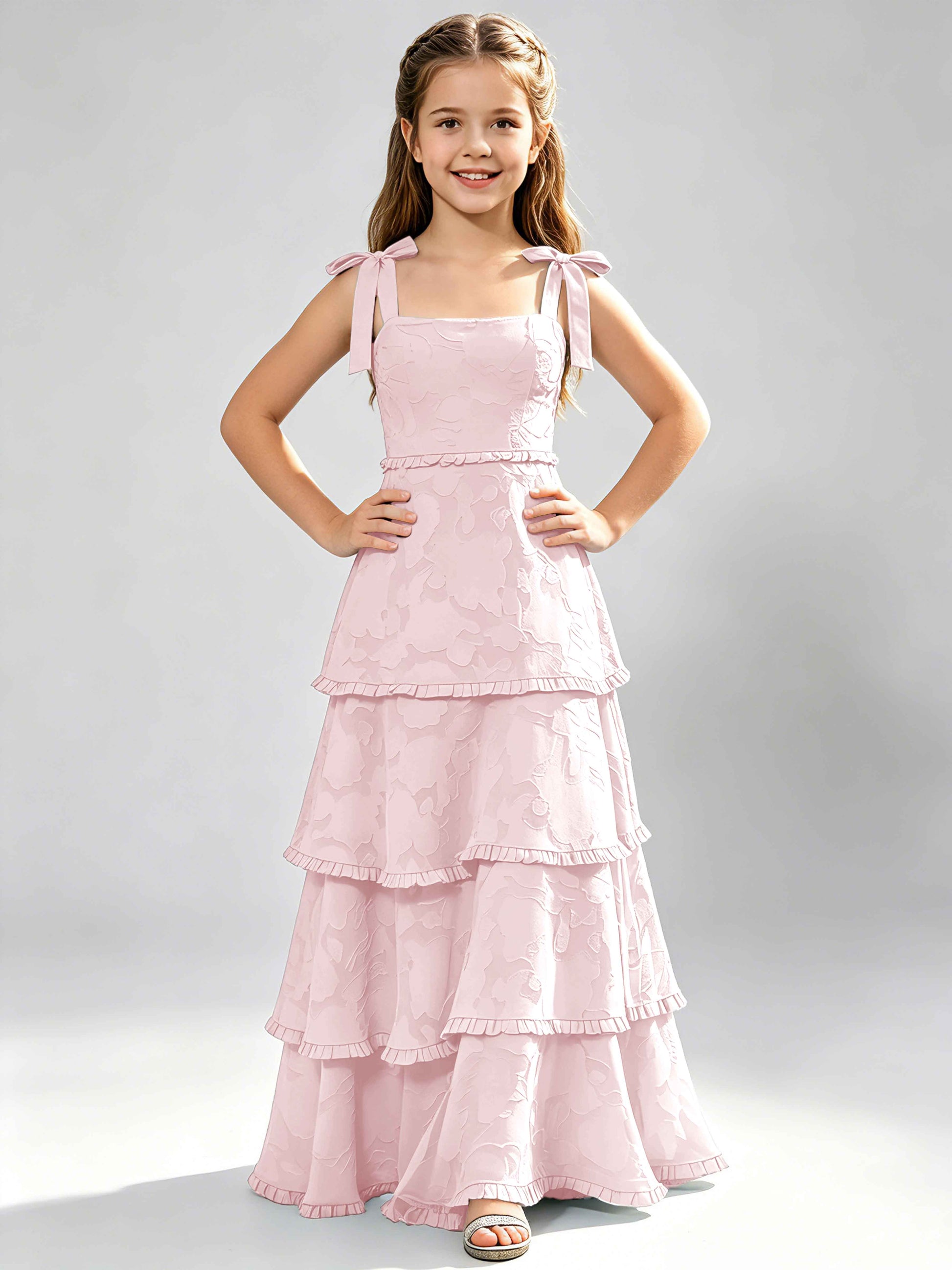 Spaghetti Straps Floral Burnout Chiffon Junior Bridesmaid Dresses