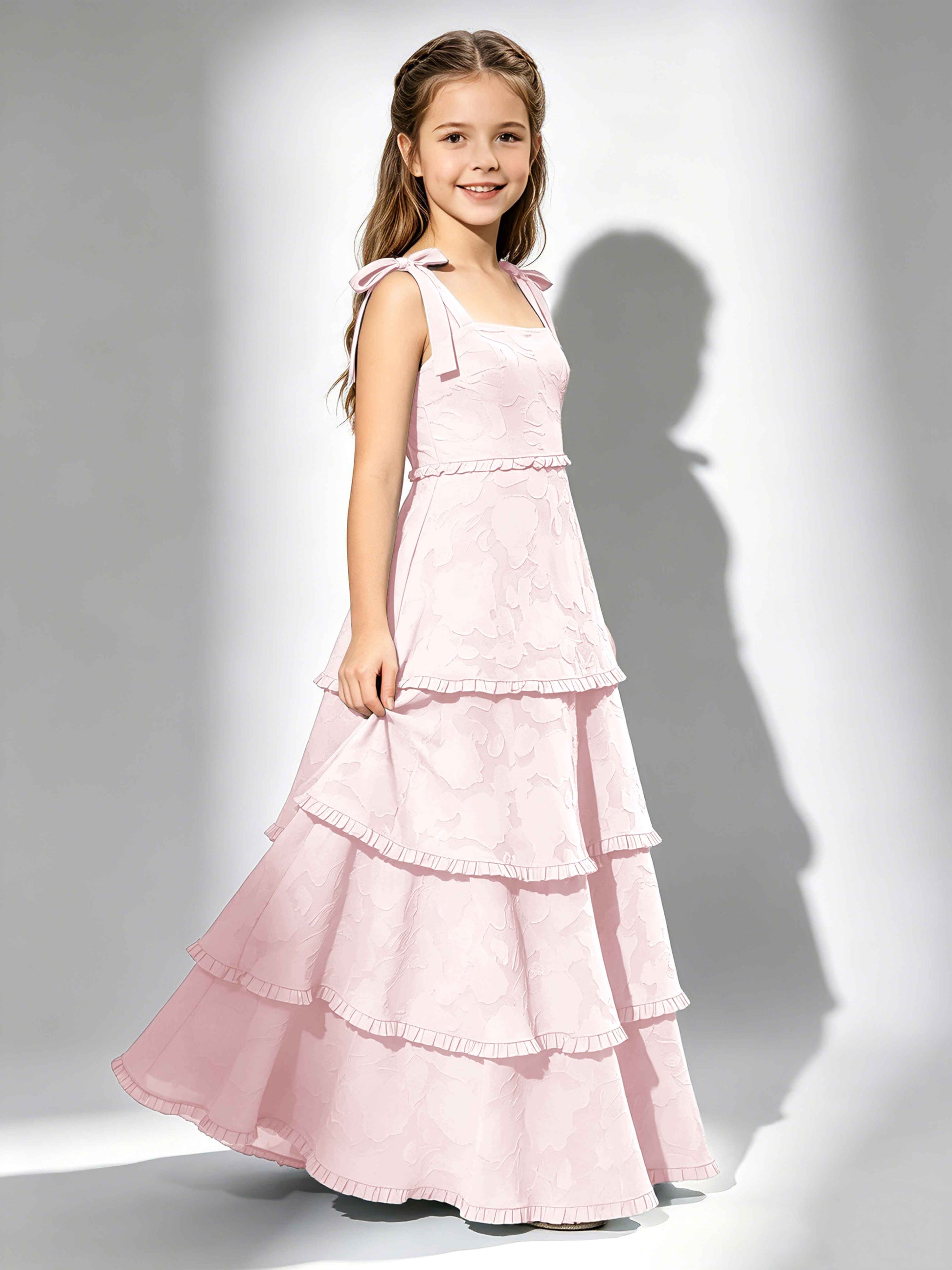 Spaghetti Straps Floral Burnout Chiffon Junior Bridesmaid Dresses