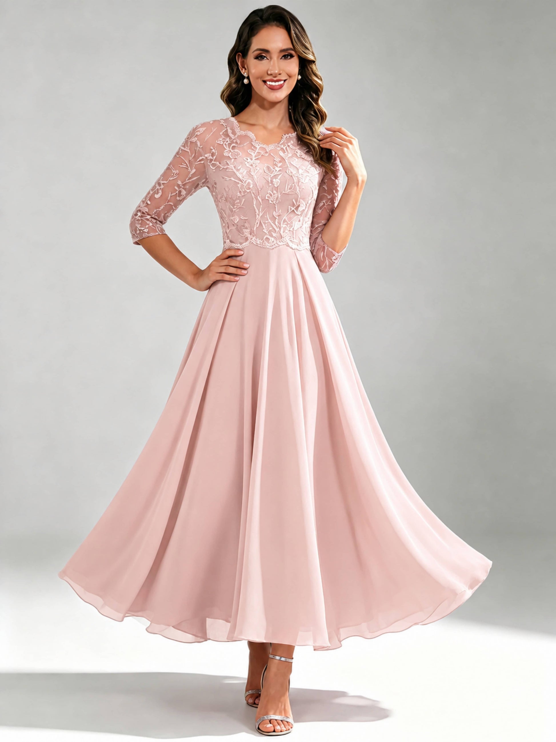Lace Appliques Chiffon Dressy Mother of The Bride Dresses