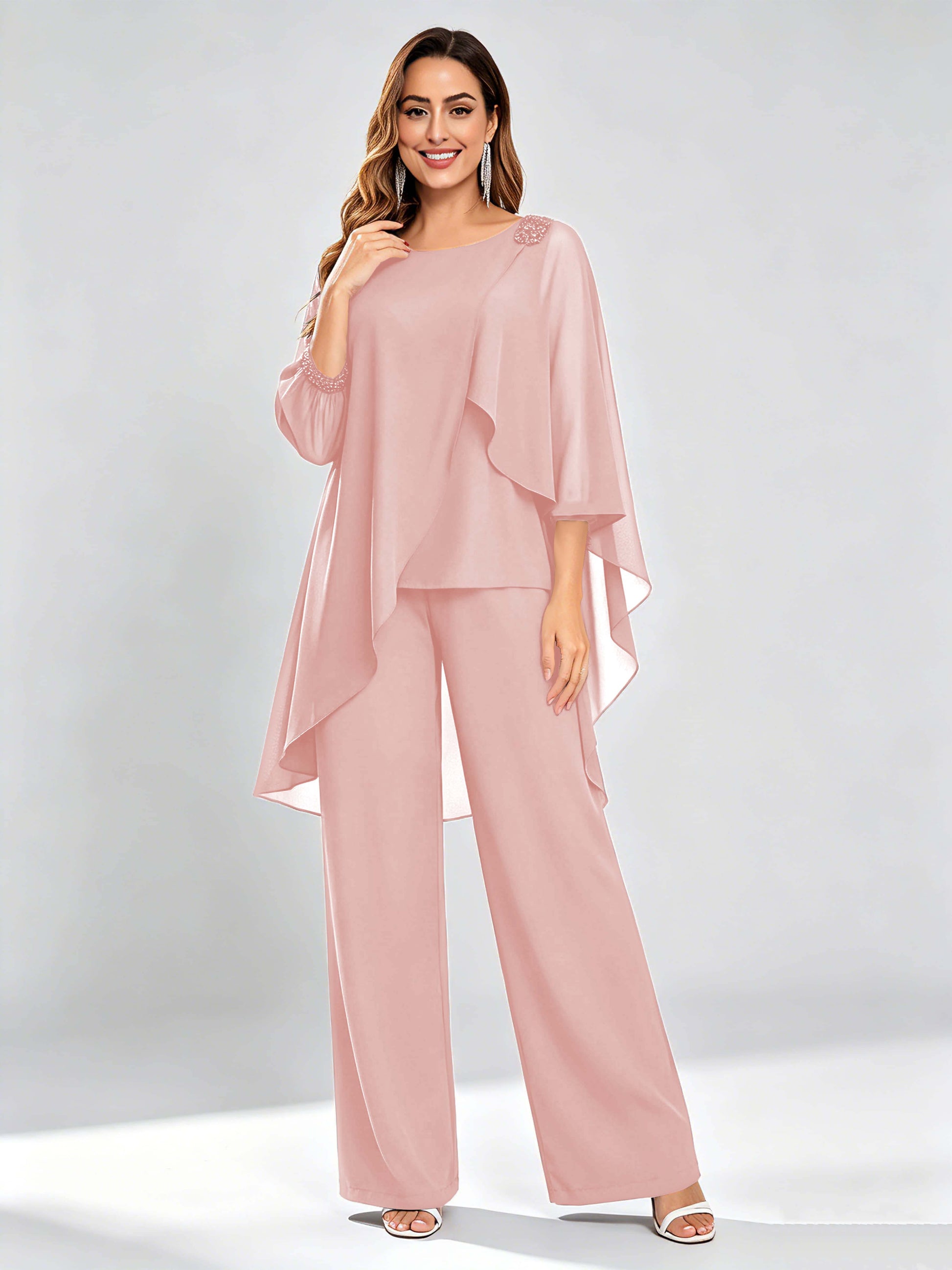 Asymmetric Chiffon 2 Pieces Mother of The Bride Pant Suits