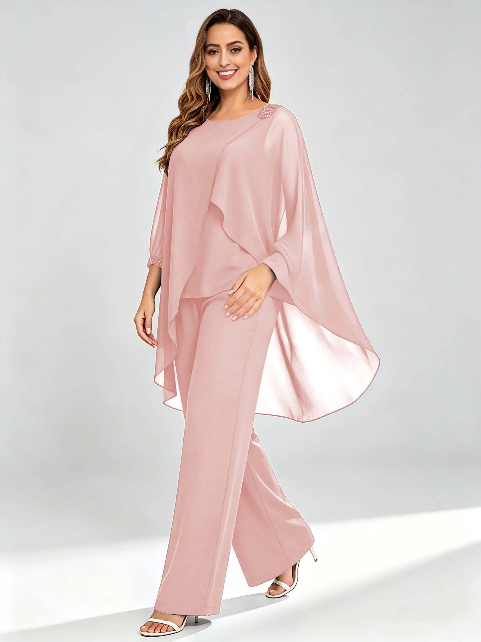 Asymmetric Chiffon 2 Pieces Mother of The Bride Pant Suits