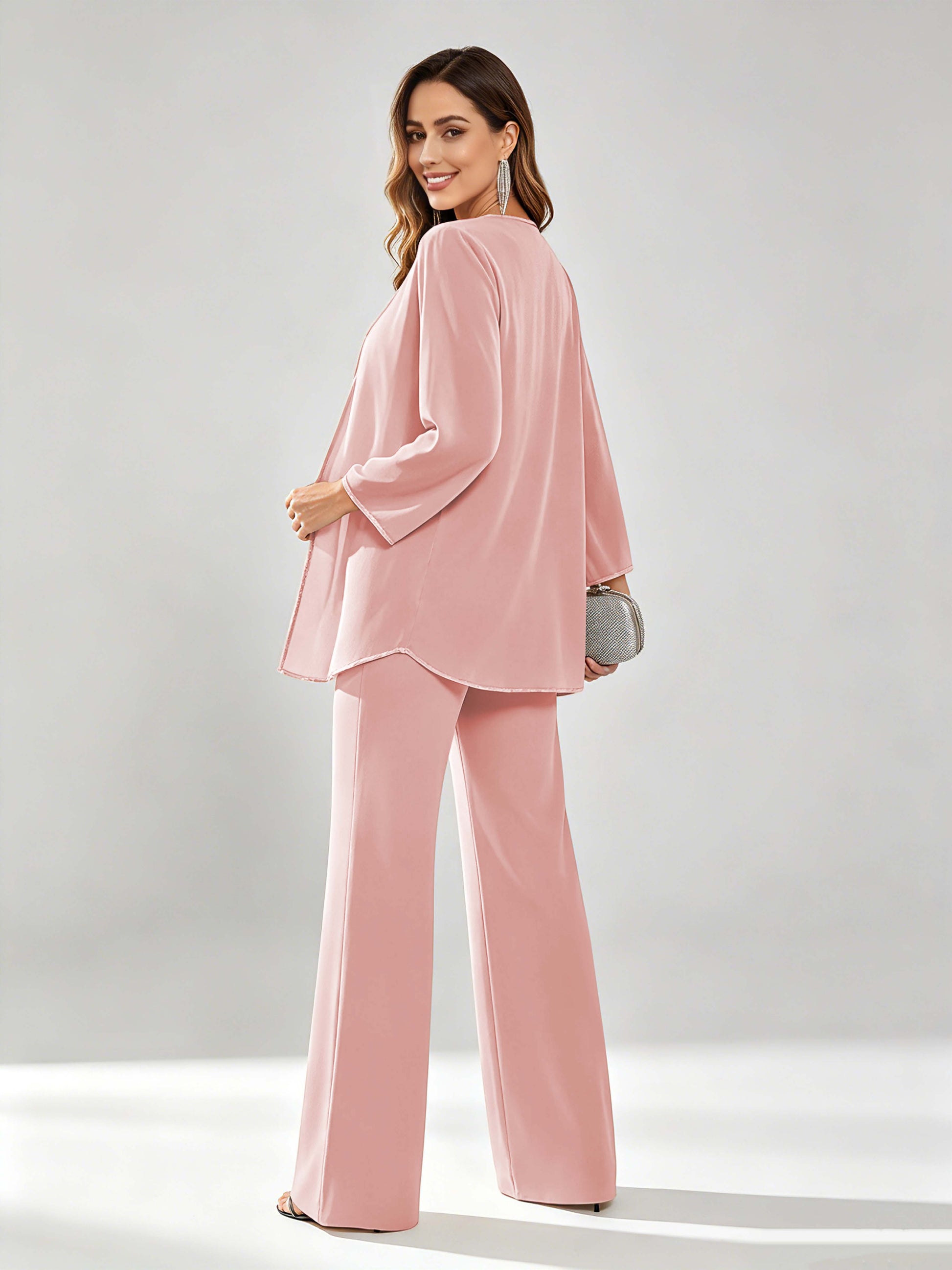Chiffon Sequin 3 Pieces Mother of The Bride Pant Suits for Women