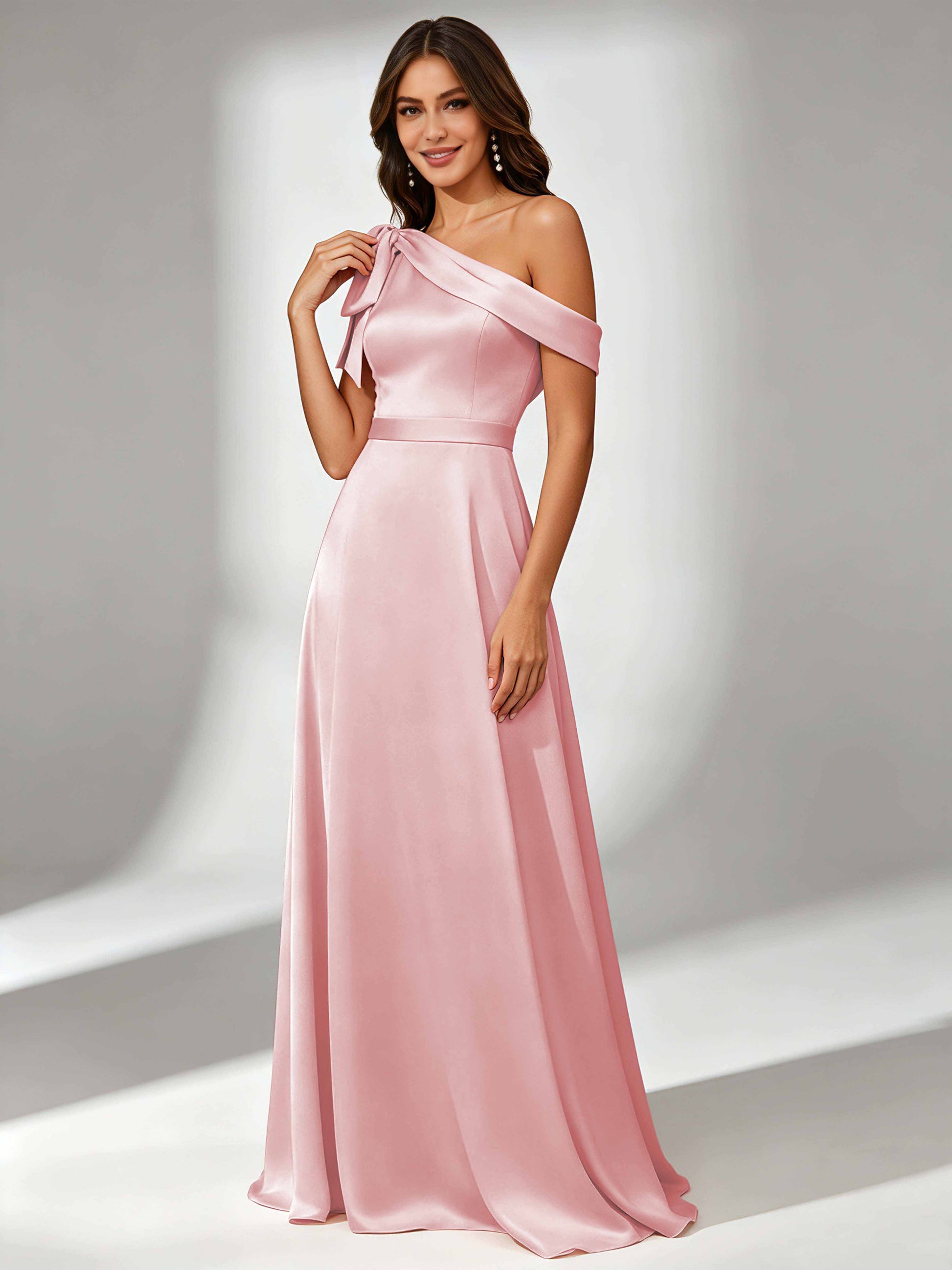 Satin One Shoulder Floor Length Bridesmaid Dresses