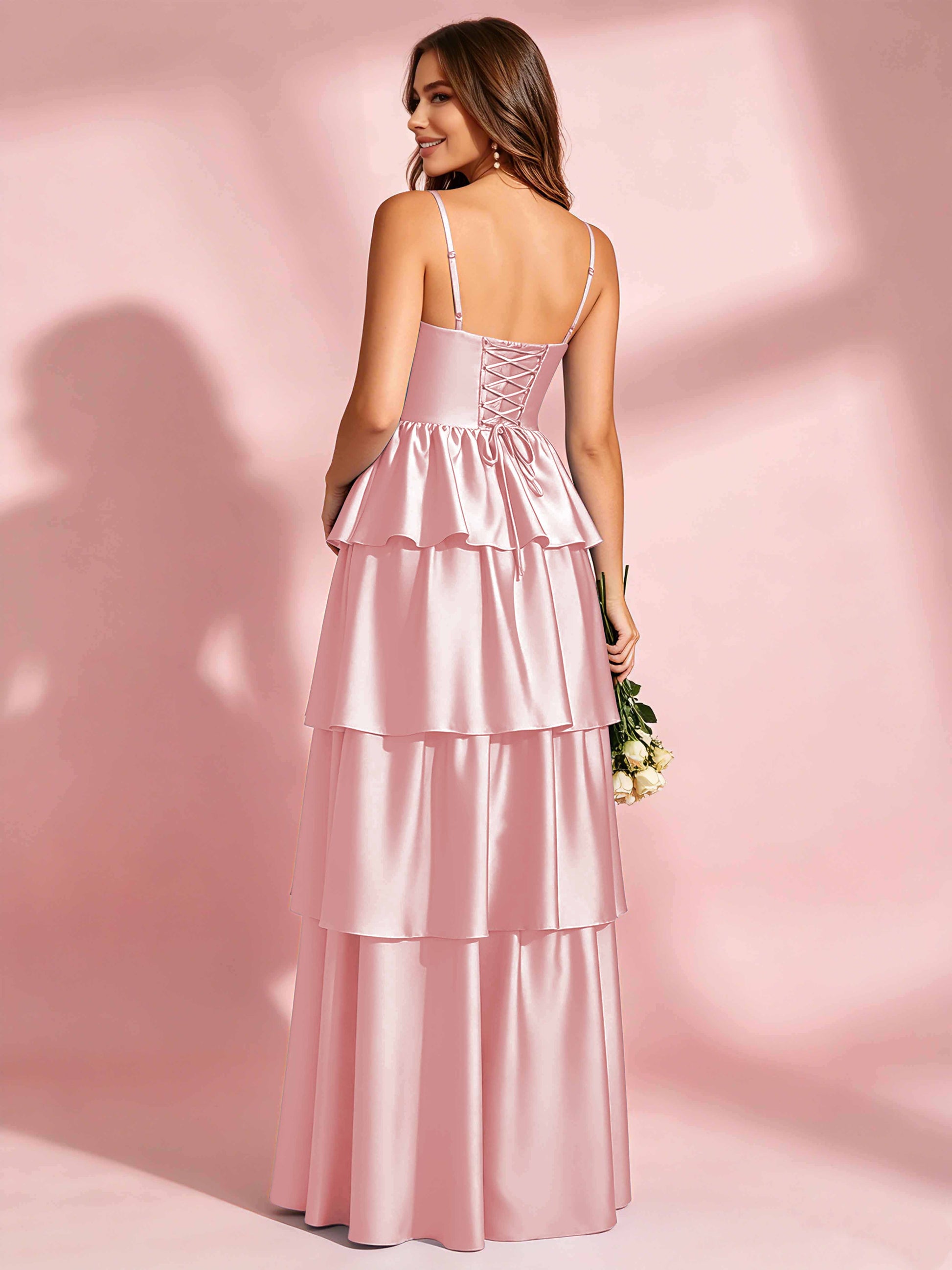 Satin Tiered Corset Bridesmaid Dresses Formal Evening Gown