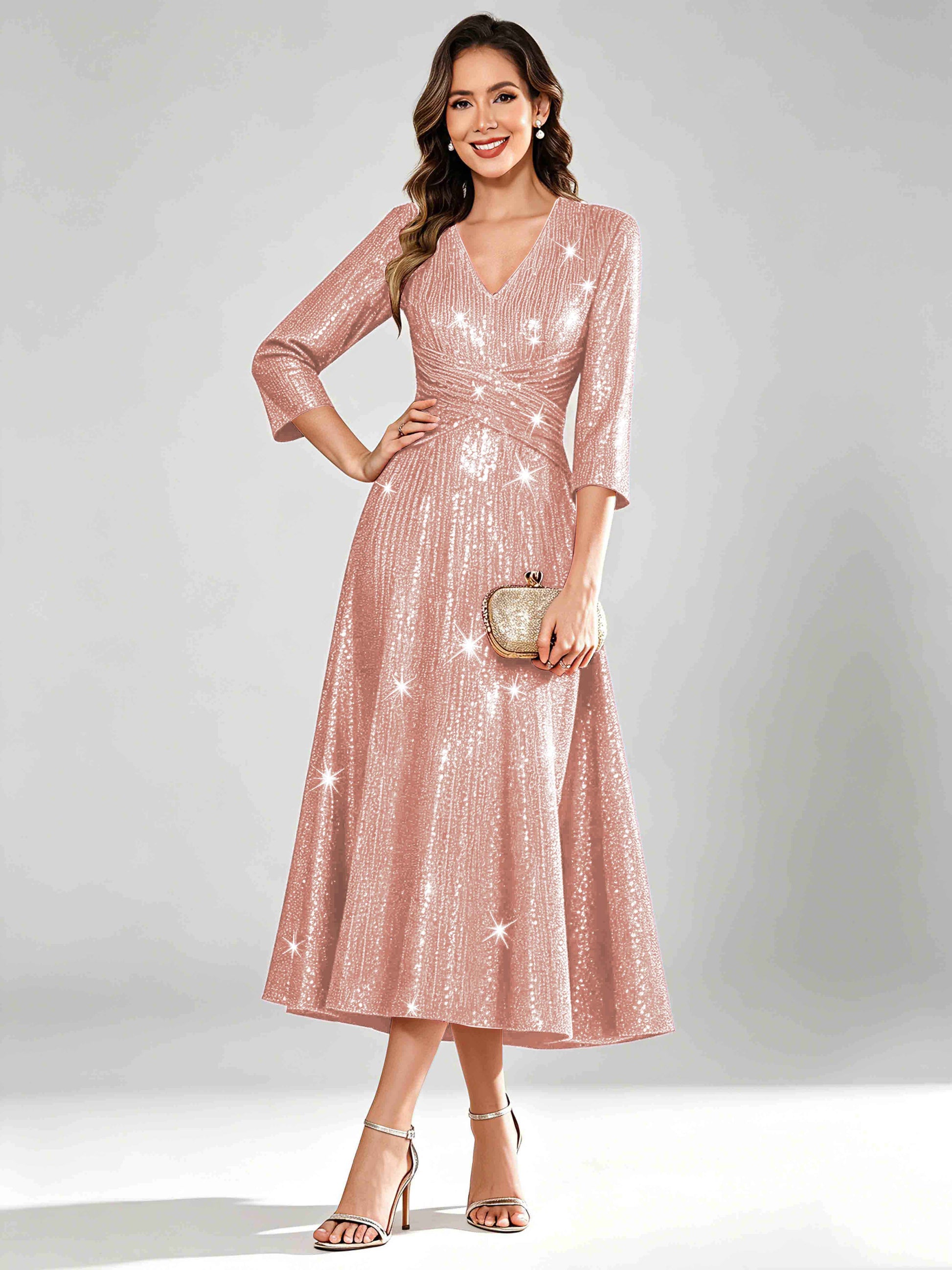 Sequin Sparkly 3/4 Sleeve Dressy Mother of The Bride Dresses