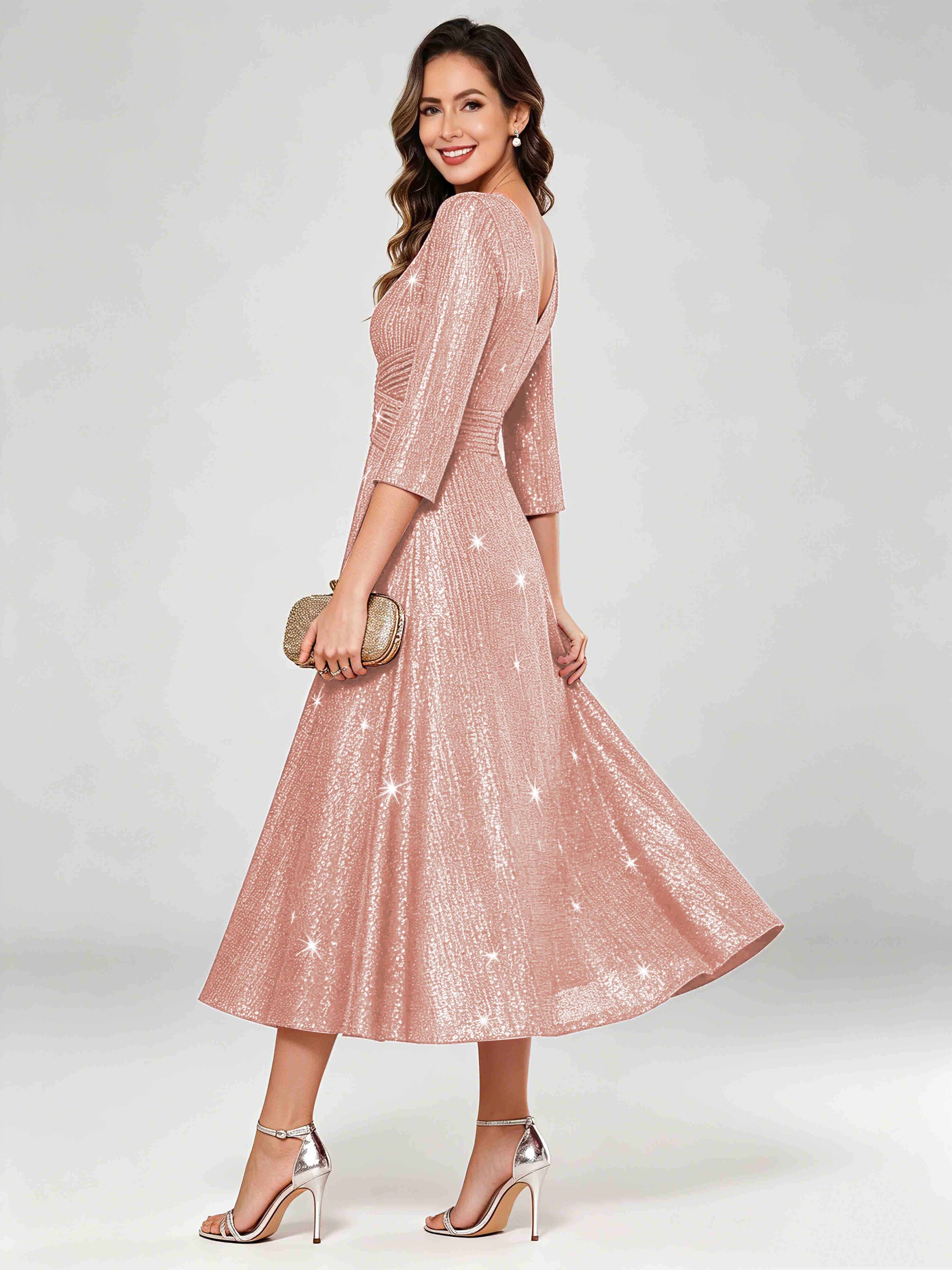 Sequin Sparkly 3/4 Sleeve Dressy Mother of The Bride Dresses